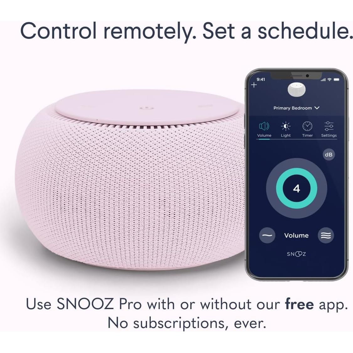 SNOOZ Pro - Smart White Noise Machine & Travel Case - Real Fan Inside, Non-Looping White Noise, Adjustable Tone & Volume - App-Based Remote Control & Sleep Timer - Blush