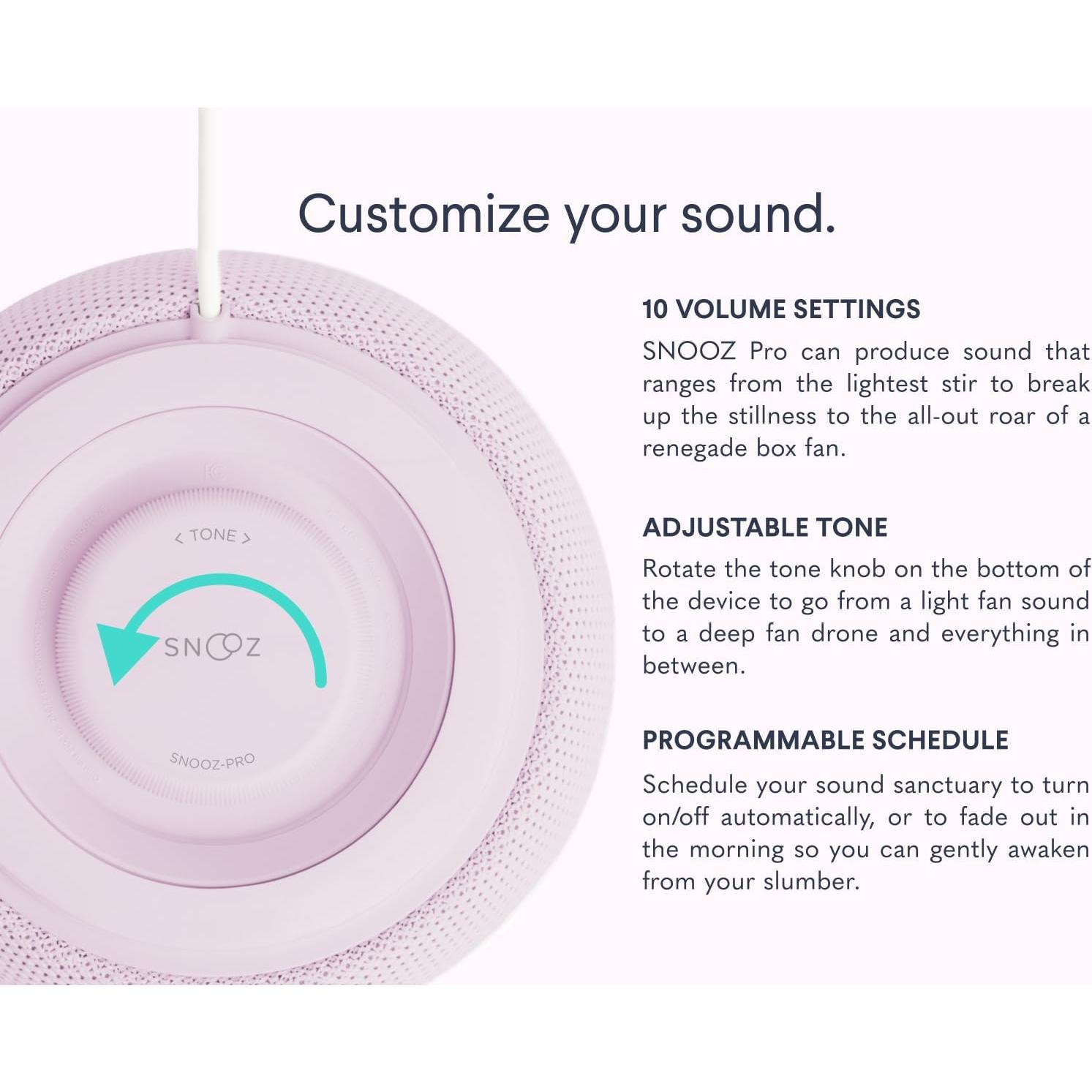 SNOOZ Pro - Smart White Noise Machine & Travel Case - Real Fan Inside, Non-Looping White Noise, Adjustable Tone & Volume - App-Based Remote Control & Sleep Timer - Blush