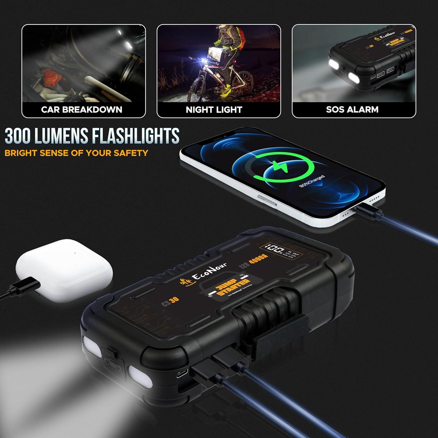 Arrancador de Batería EcoNour 4000A 25000mAh Pantalla LCD