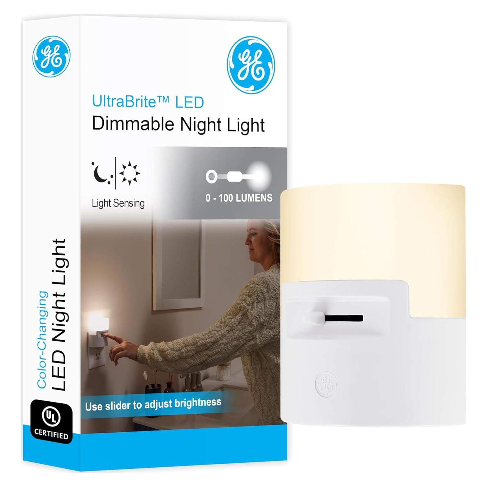 Luz Nocturna LED Regulable GE UltraBrite 100 Lúmenes Blanca