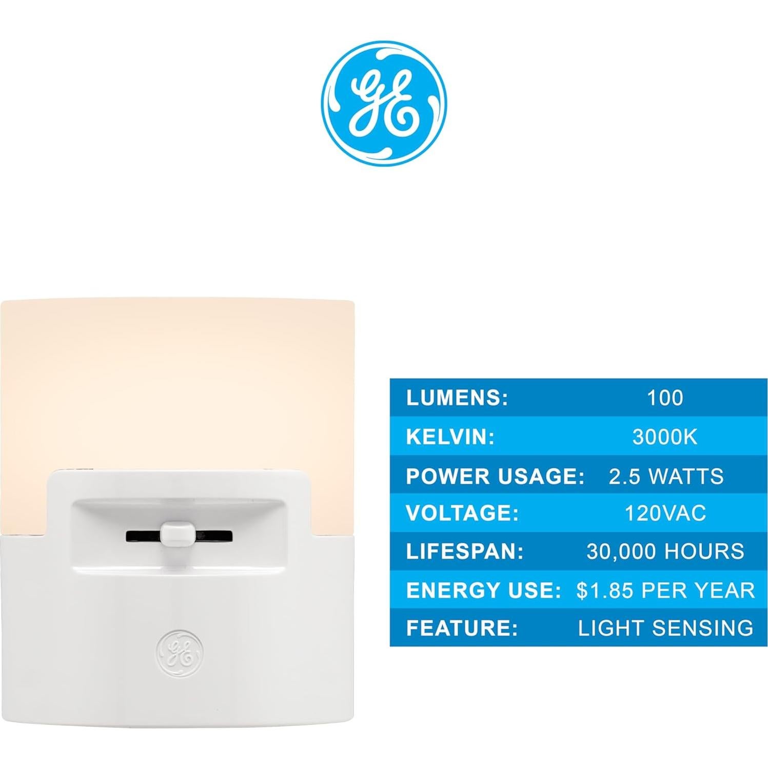 Luz Nocturna LED Regulable GE UltraBrite 100 Lúmenes Blanca