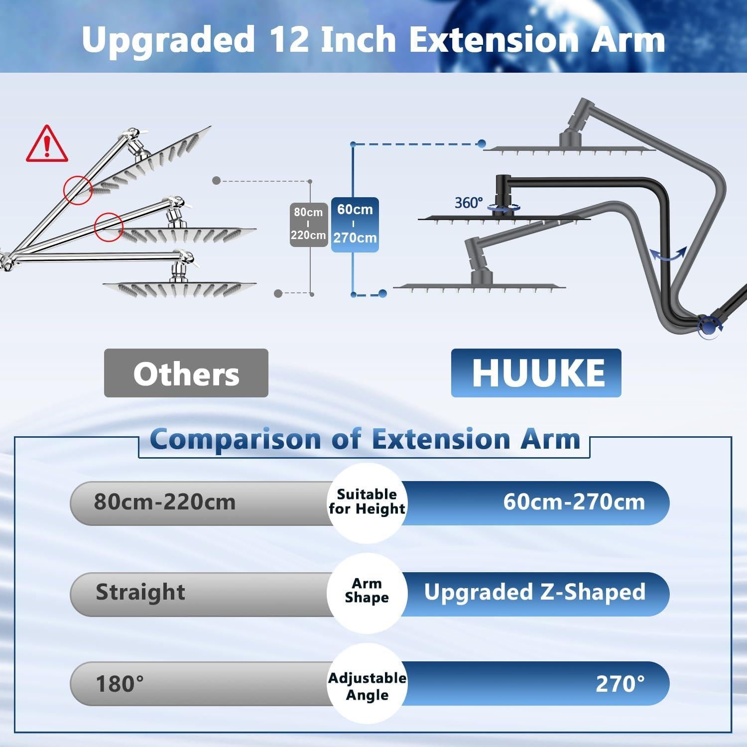 Cabezal de Ducha de Lluvia HUUKE 30 cm Negro Mate con Mano