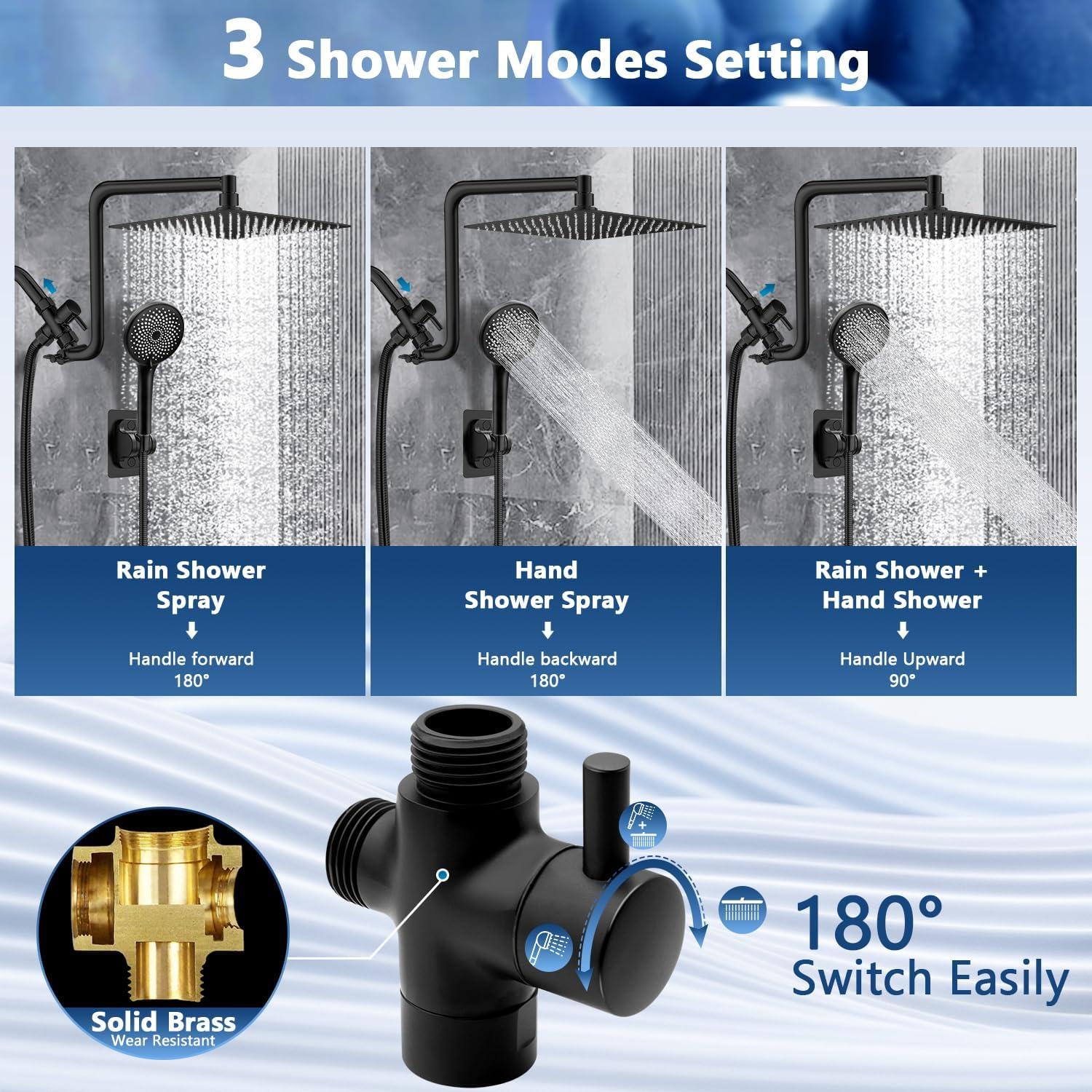 Cabezal de Ducha de Lluvia HUUKE 30 cm Negro Mate con Mano