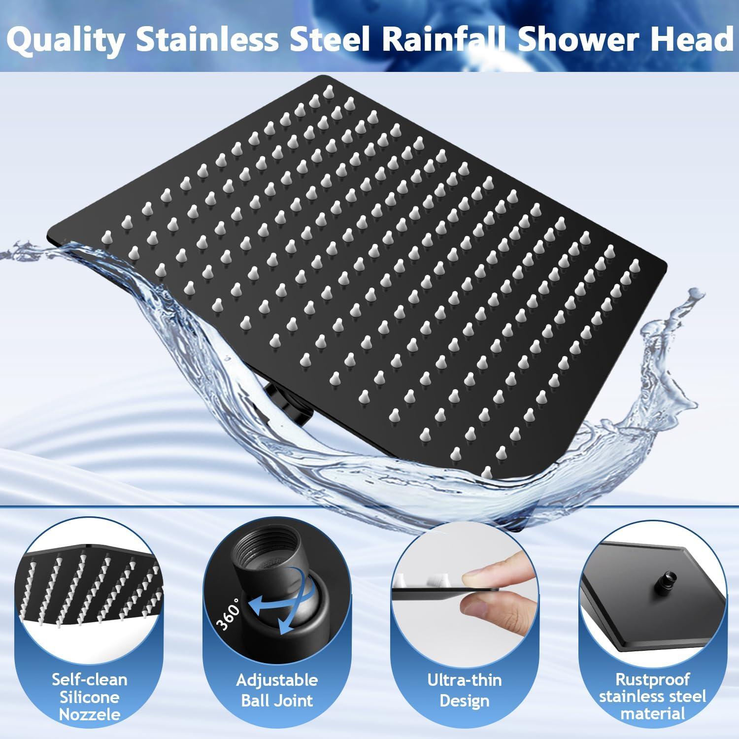 Cabezal de Ducha de Lluvia HUUKE 30 cm Negro Mate con Mano