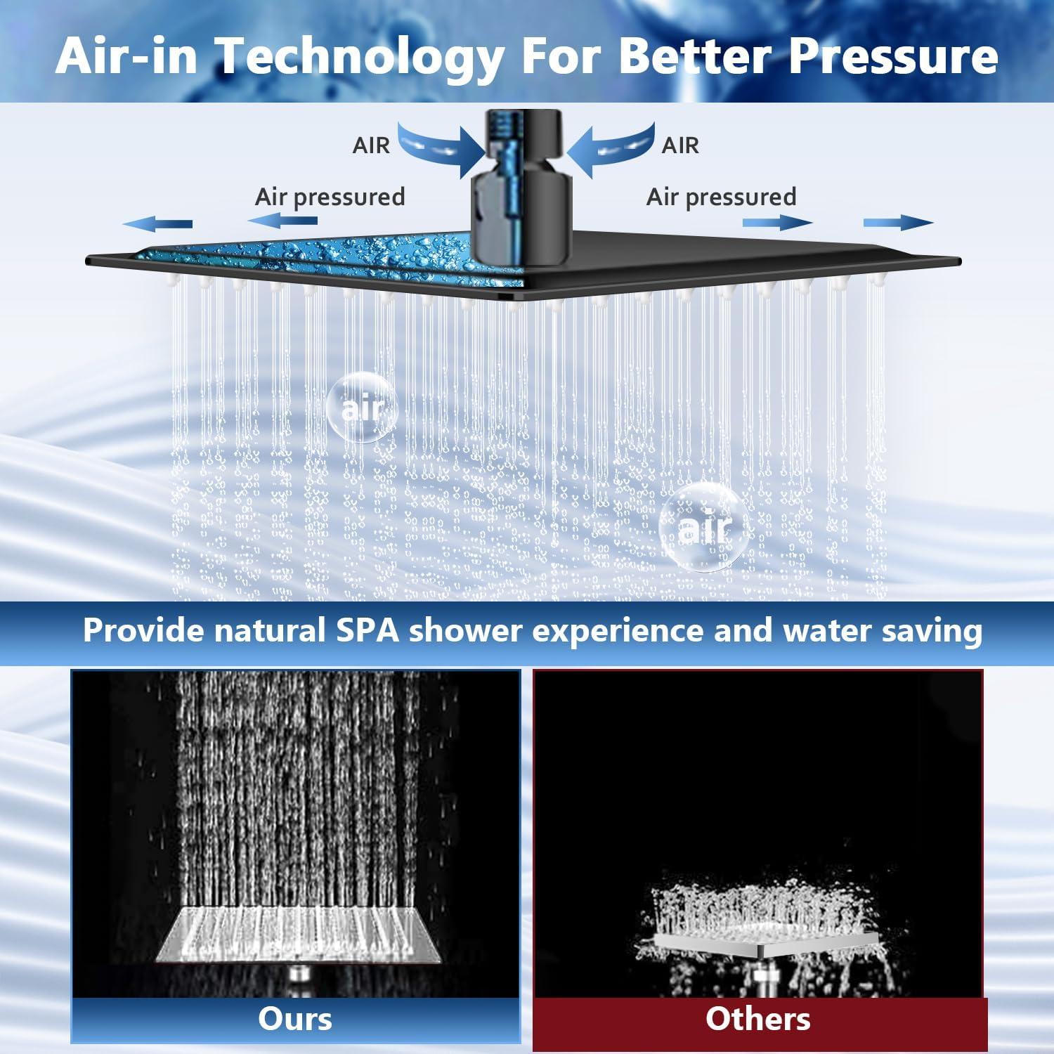 Cabezal de Ducha de Lluvia HUUKE 30 cm Negro Mate con Mano