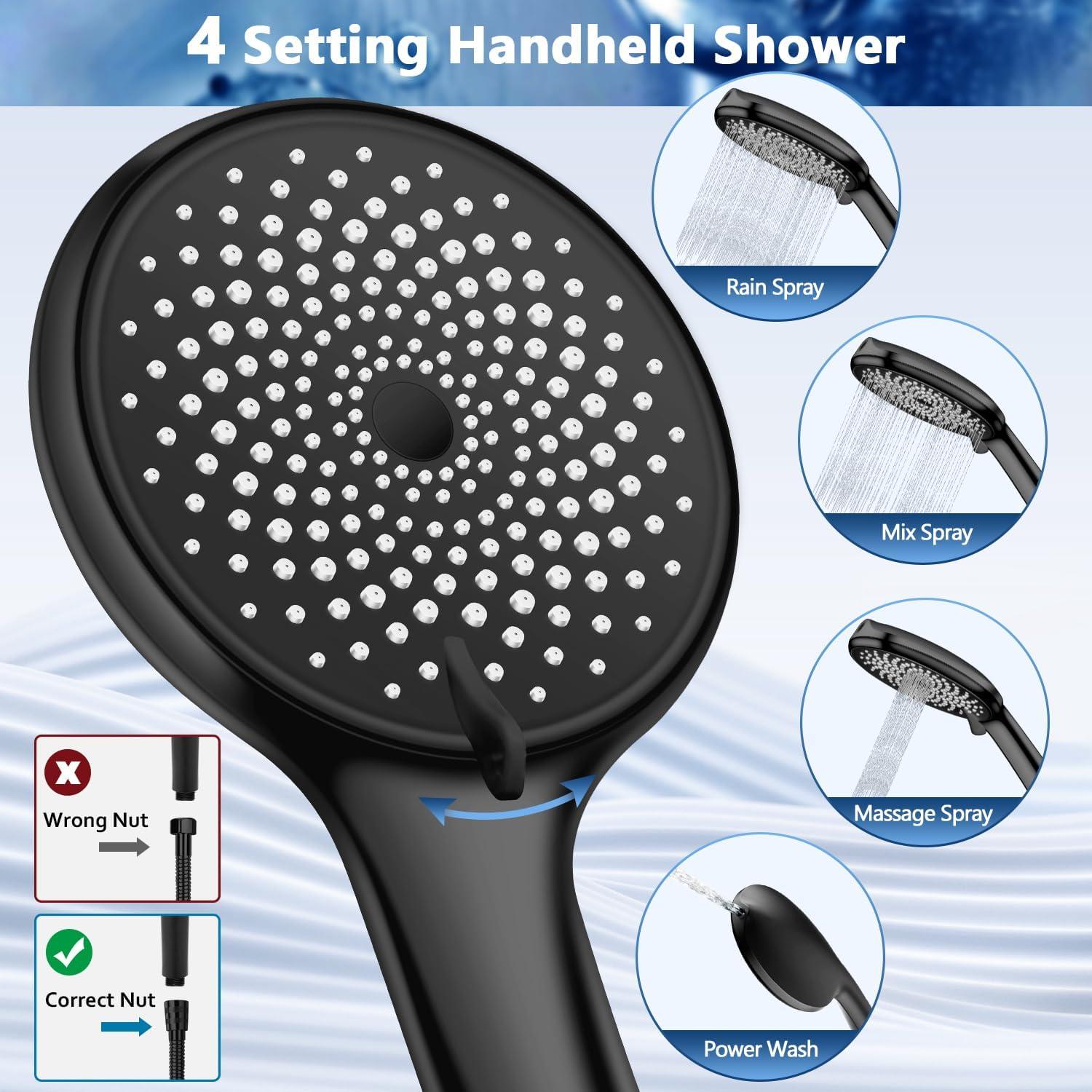 Cabezal de Ducha de Lluvia HUUKE 30 cm Negro Mate con Mano