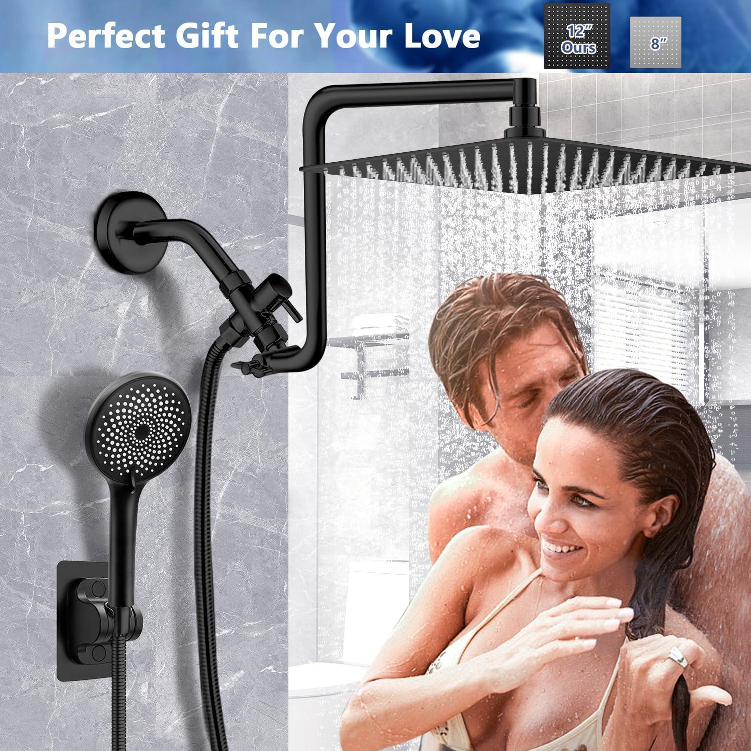 Cabezal de Ducha de Lluvia HUUKE 30 cm Negro Mate con Mano