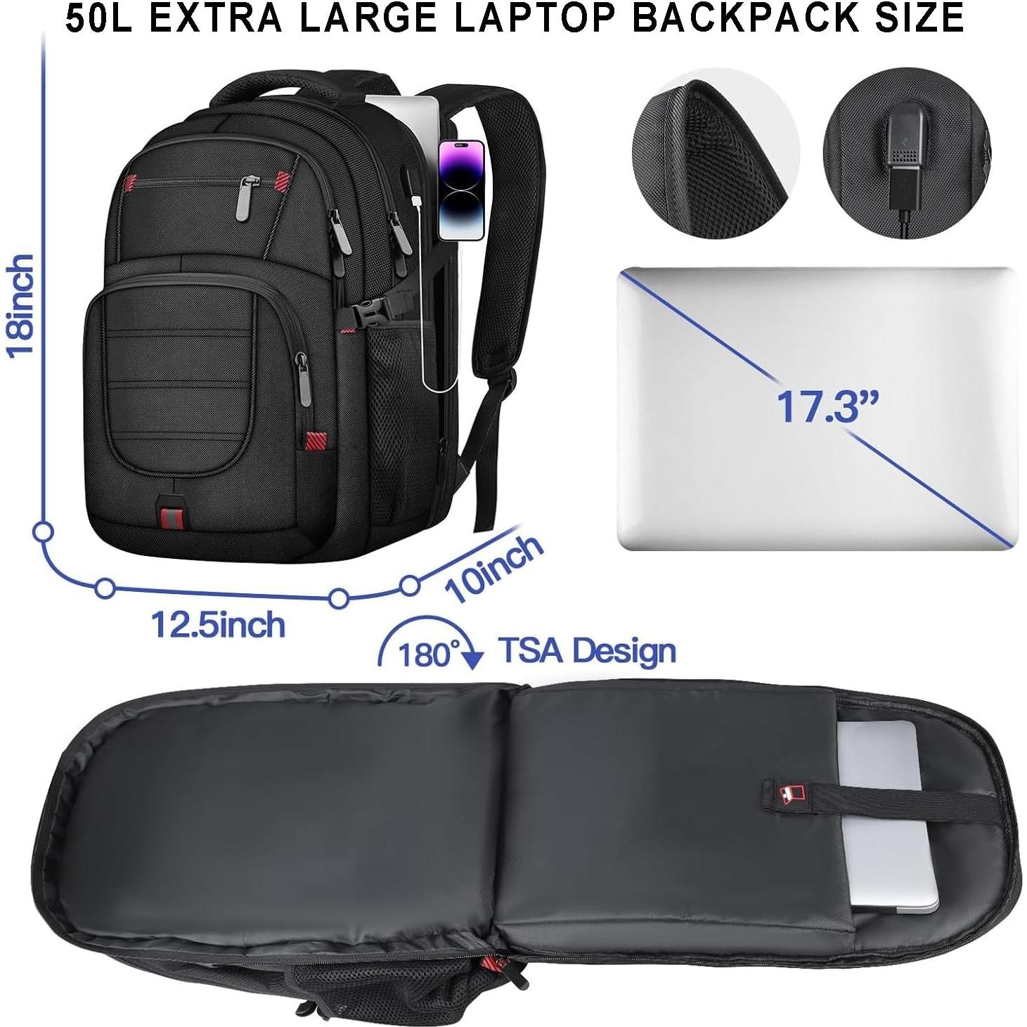 Mochila de viaje ZMMMA 50L para laptop 43.9 cm negra