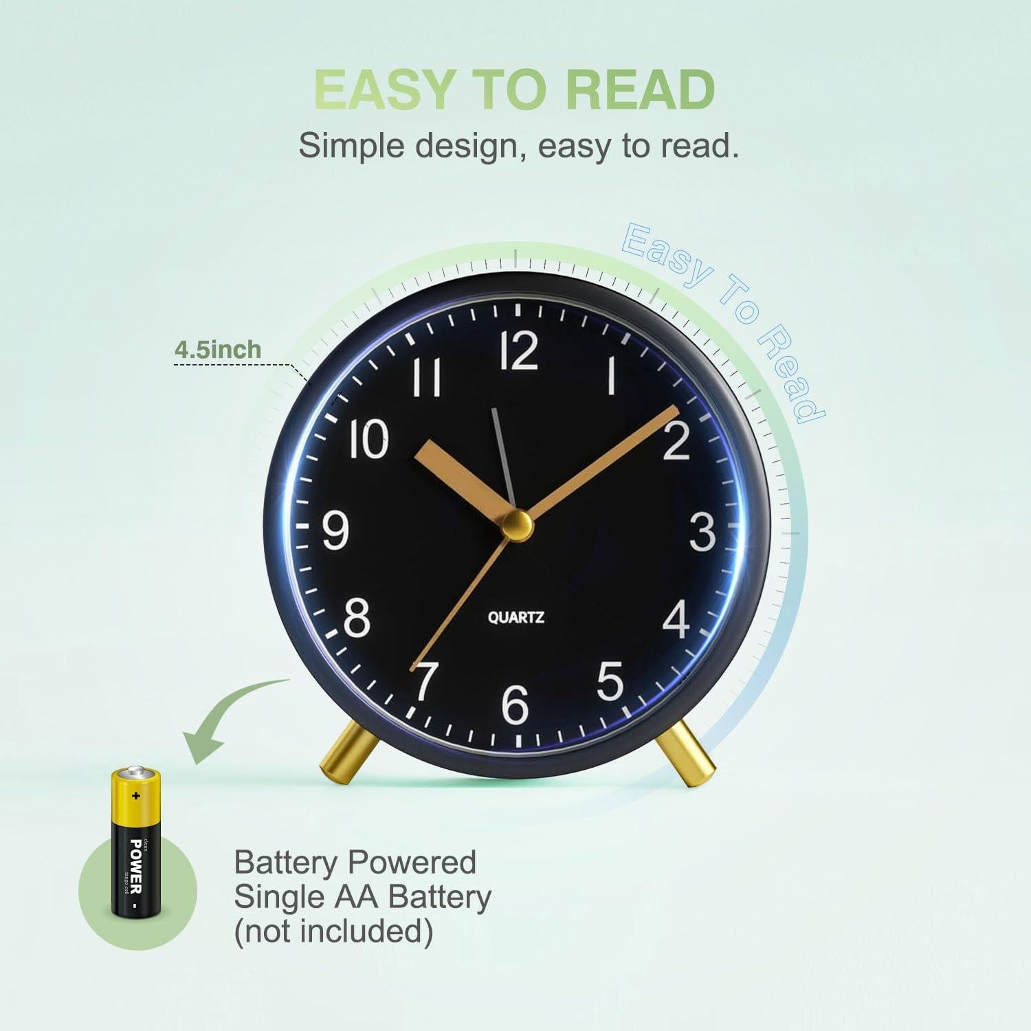 Reloj Despertador Analógico YouJabz Metal Negro Silencioso