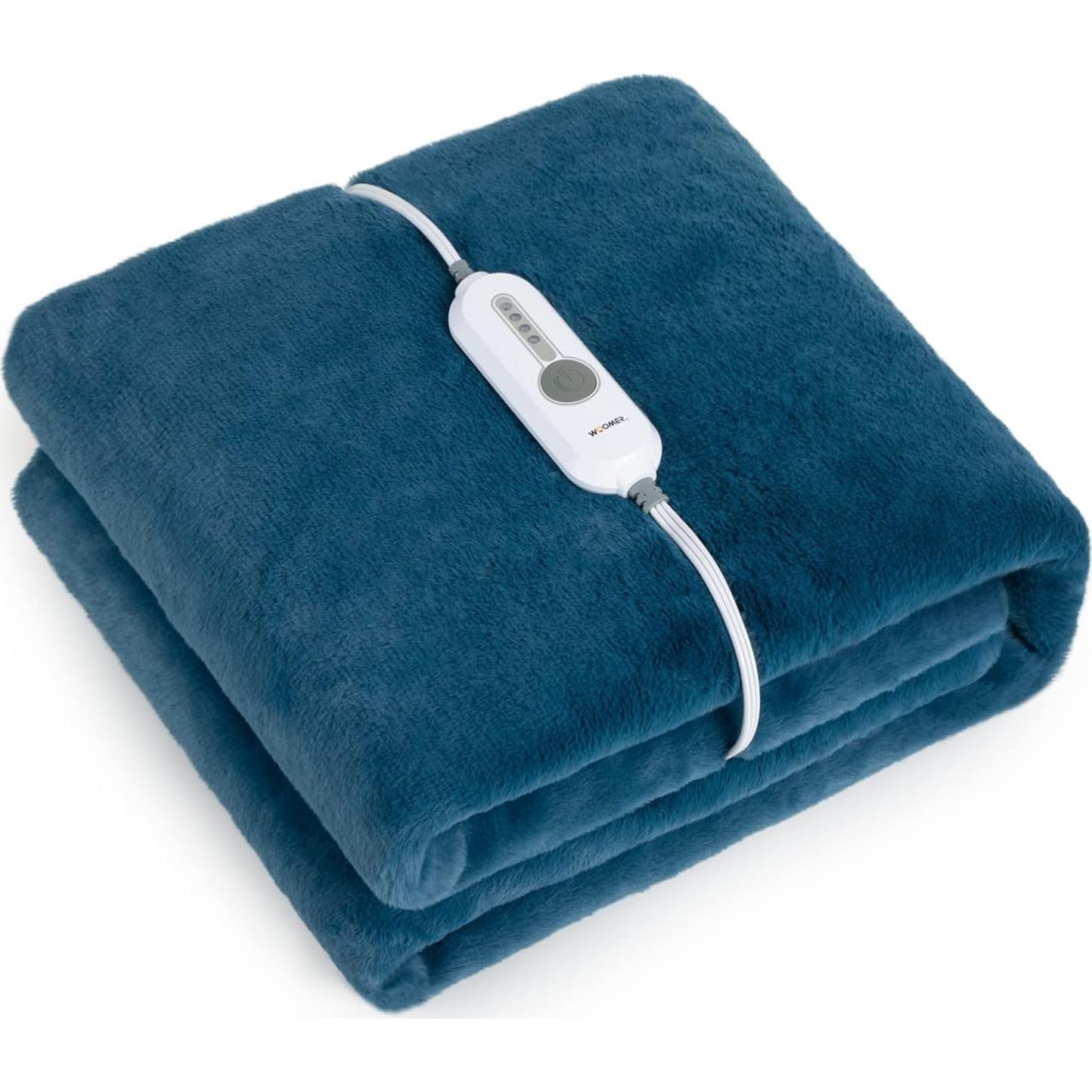 WOOMER Electric Heated Throw Blanket(50"x 60"), Soft Faux Fur Fast Heating Blanket with Multi-Color Option, 4 Heating Levels & 4H Auto Off, Machine Washable, Over-Heat Protection