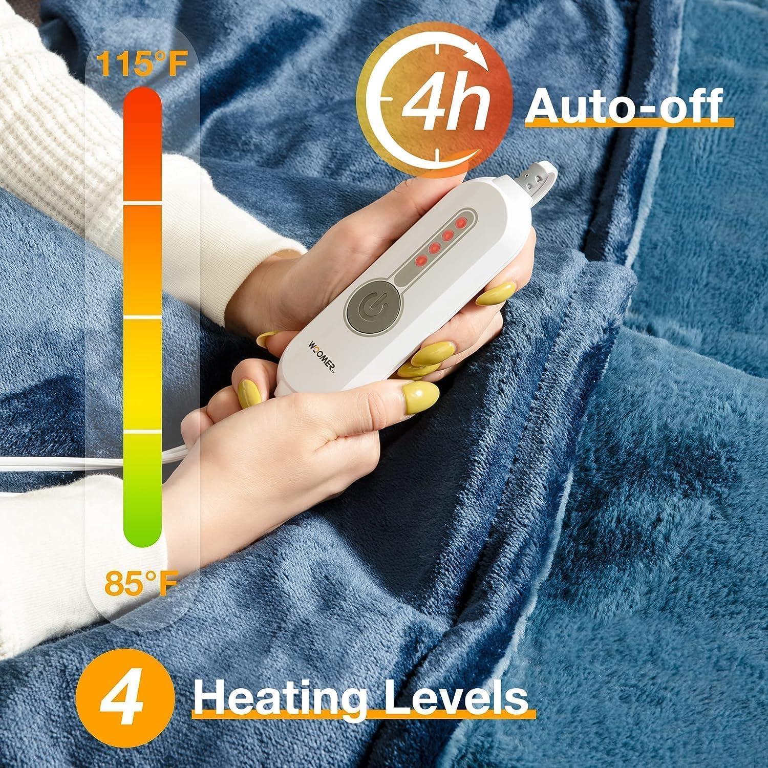 WOOMER Electric Heated Throw Blanket(50"x 60"), Soft Faux Fur Fast Heating Blanket with Multi-Color Option, 4 Heating Levels & 4H Auto Off, Machine Washable, Over-Heat Protection
