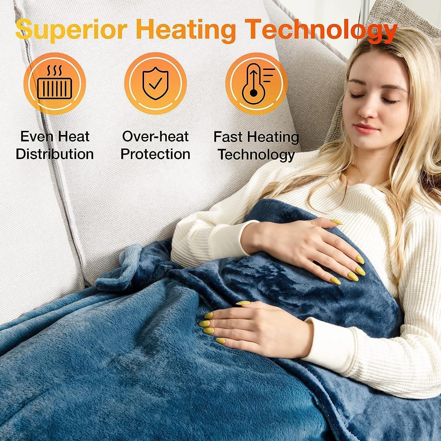 WOOMER Electric Heated Throw Blanket(50"x 60"), Soft Faux Fur Fast Heating Blanket with Multi-Color Option, 4 Heating Levels & 4H Auto Off, Machine Washable, Over-Heat Protection