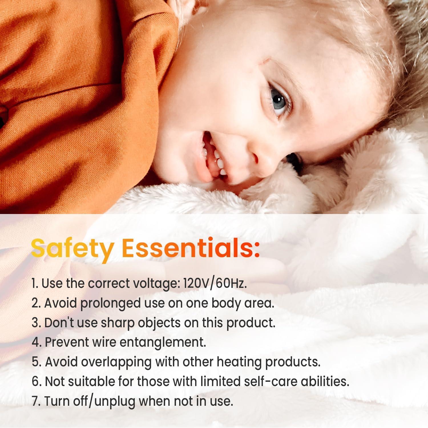 WOOMER Electric Heated Throw Blanket(50"x 60"), Soft Faux Fur Fast Heating Blanket with Multi-Color Option, 4 Heating Levels & 4H Auto Off, Machine Washable, Over-Heat Protection