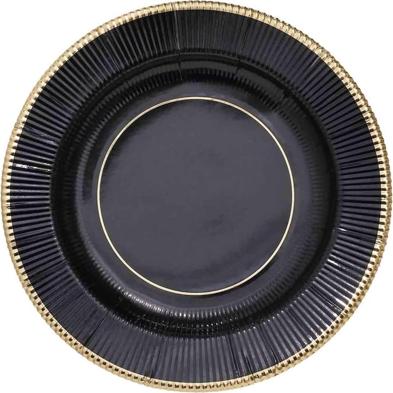Platos de Papel Desechables Efavormart 25 Unidades 20 cm Negro/Dorado