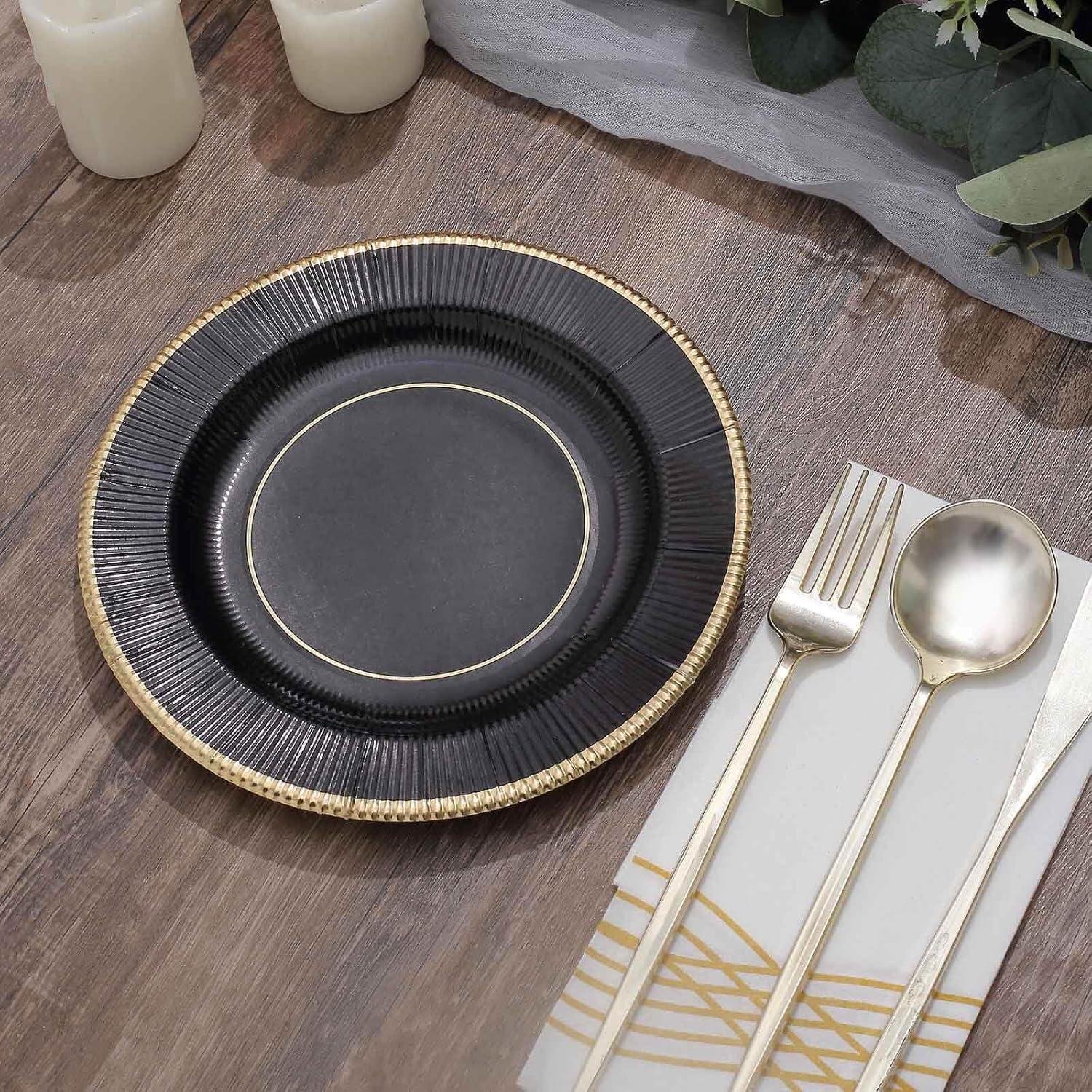 Platos de Papel Desechables Efavormart 25 Unidades 20 cm Negro/Dorado