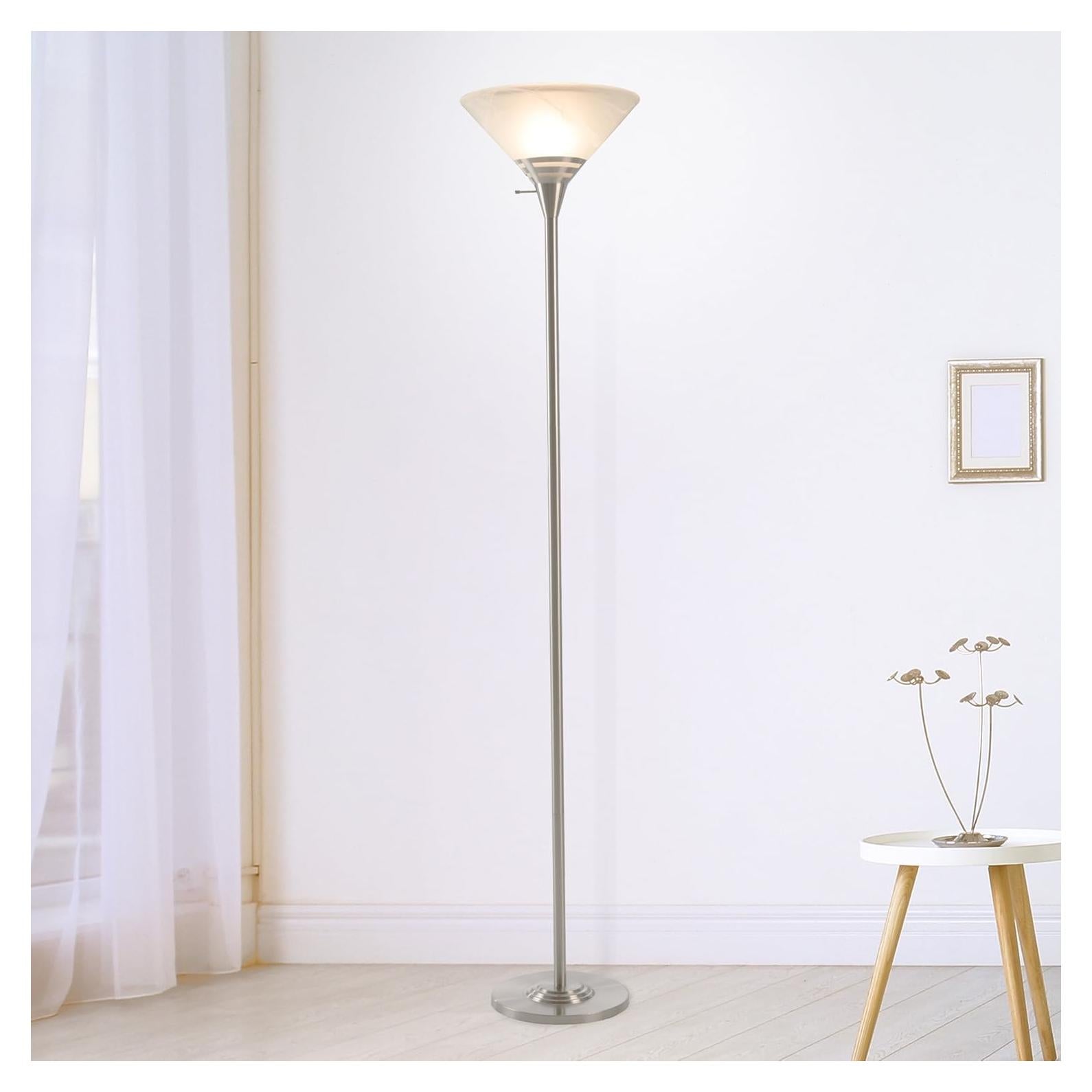 Lámpara de Pie Torchiere Lavish Home - LED Incluida, Plata Cepillada