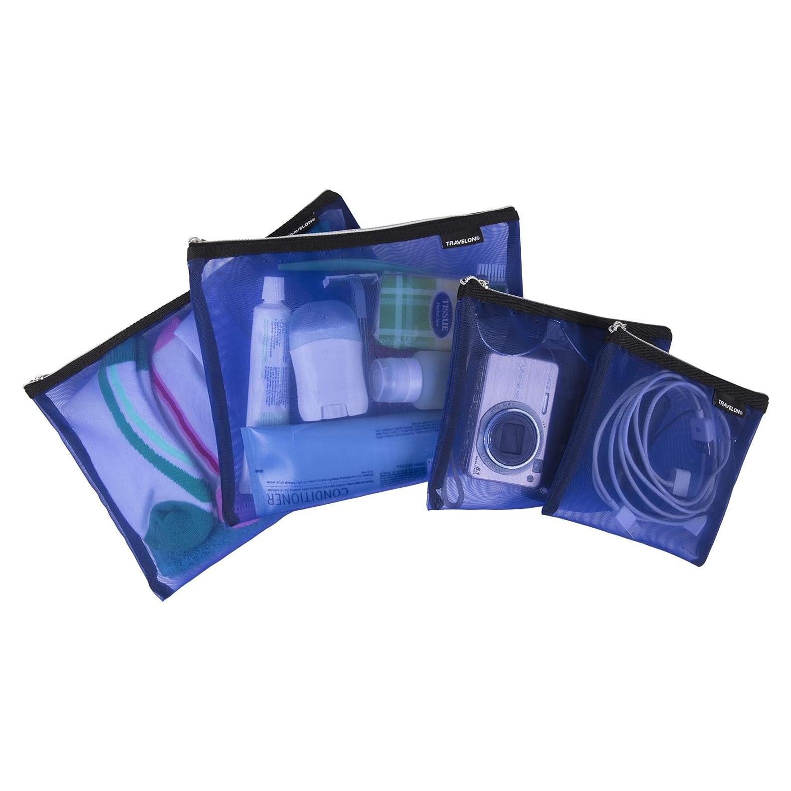 Travelon Set of 4 Mesh Pouches, Blue, 9.5 x 12.75 x 0.5
