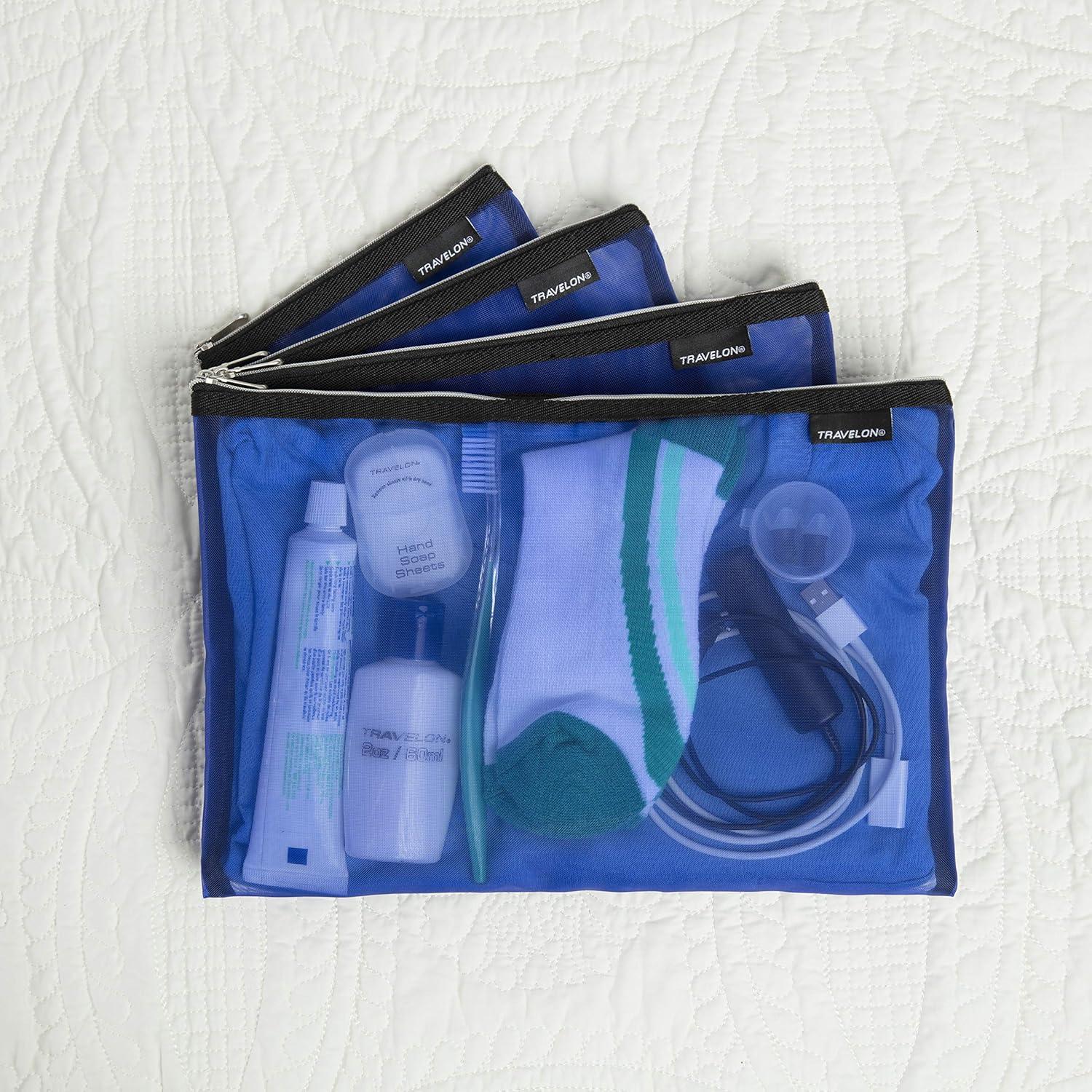 Travelon Set of 4 Mesh Pouches, Blue, 9.5 x 12.75 x 0.5