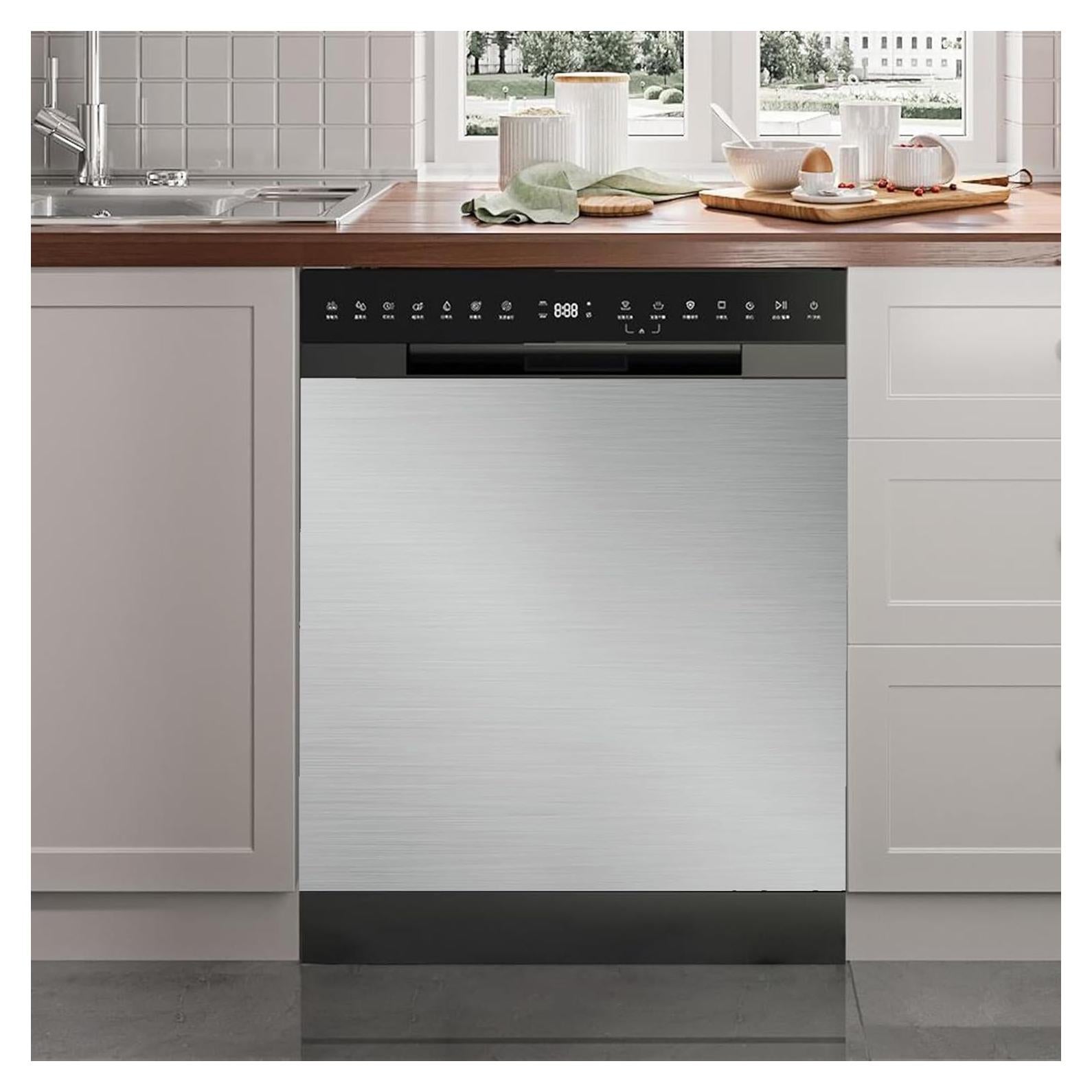 Magnetic Dishwasher Cover, Brushed Gray Magnetic Dishwasher Door Cover, Home Cabinet Magnet Decals Appliances Stickers,Stainless Steel Dishwasher Magnet Cover,Reusable Refrigerator Magnetic Cover