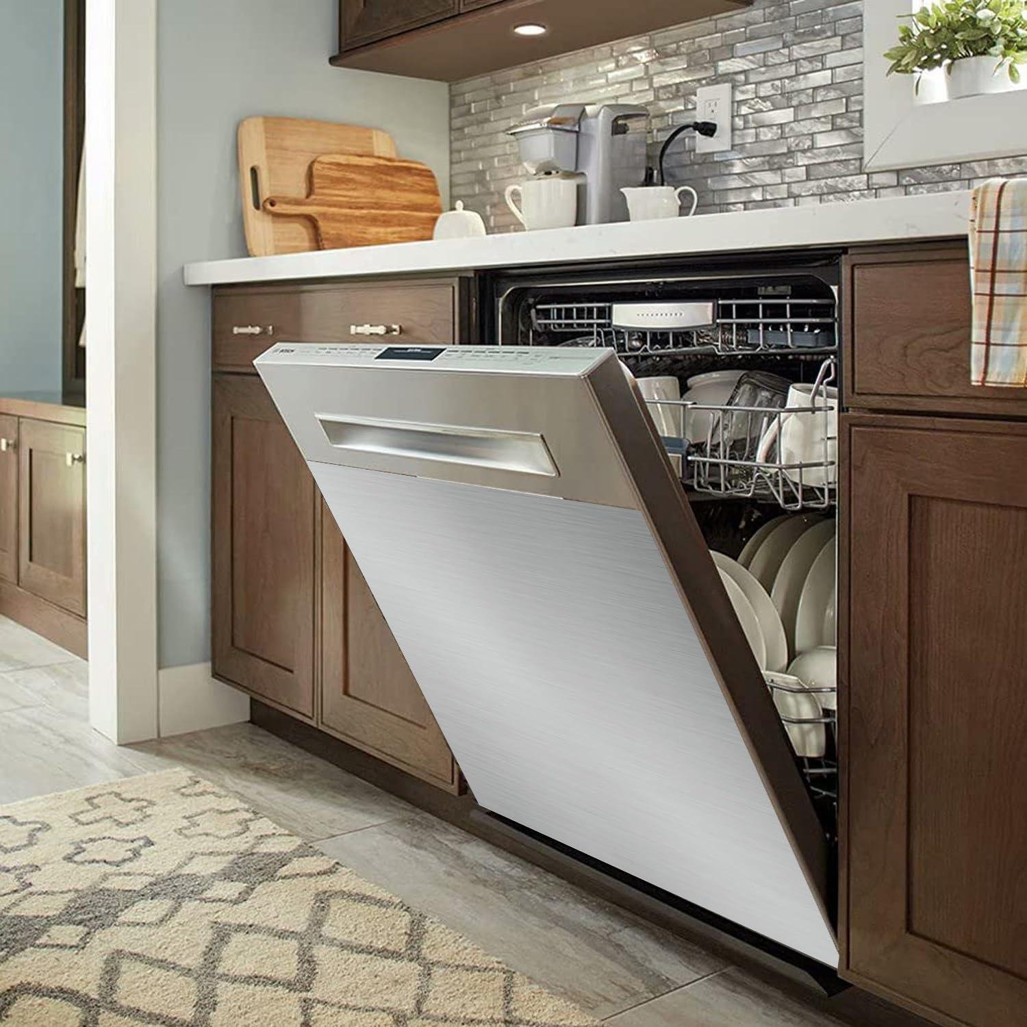 Magnetic Dishwasher Cover, Brushed Gray Magnetic Dishwasher Door Cover, Home Cabinet Magnet Decals Appliances Stickers,Stainless Steel Dishwasher Magnet Cover,Reusable Refrigerator Magnetic Cover