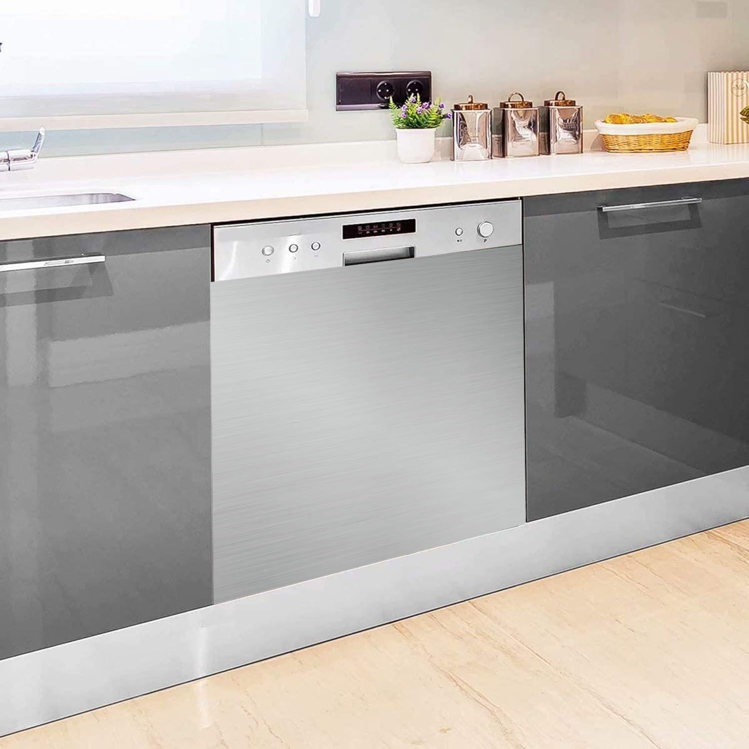 Magnetic Dishwasher Cover, Brushed Gray Magnetic Dishwasher Door Cover, Home Cabinet Magnet Decals Appliances Stickers,Stainless Steel Dishwasher Magnet Cover,Reusable Refrigerator Magnetic Cover