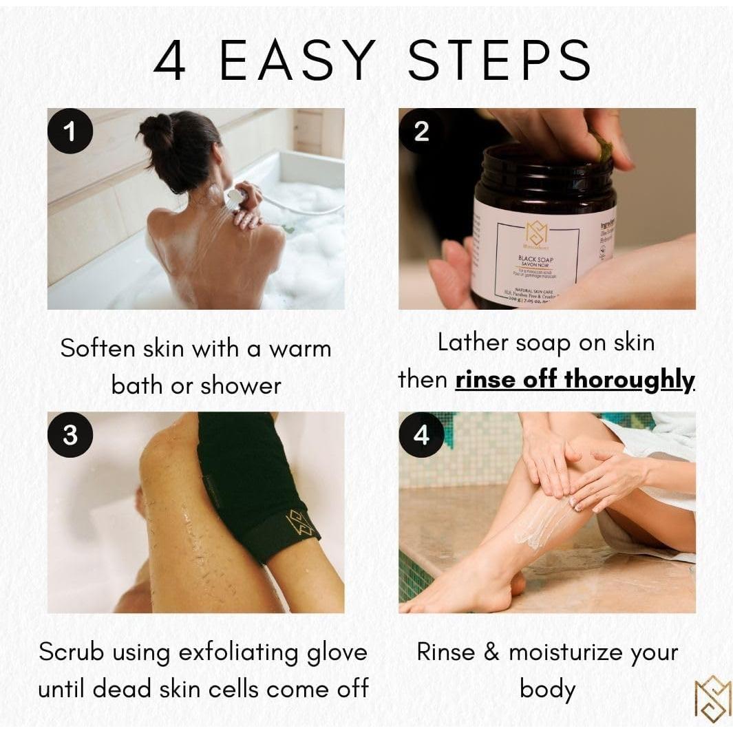 Exfoliating Glove Kessa Mitt Body Scrubber - Dead Skin Remover Shower Glove for Dead Skin Scrubbing and Deep Pore Cleansing - by MoroccanSource (1 Pack Black)