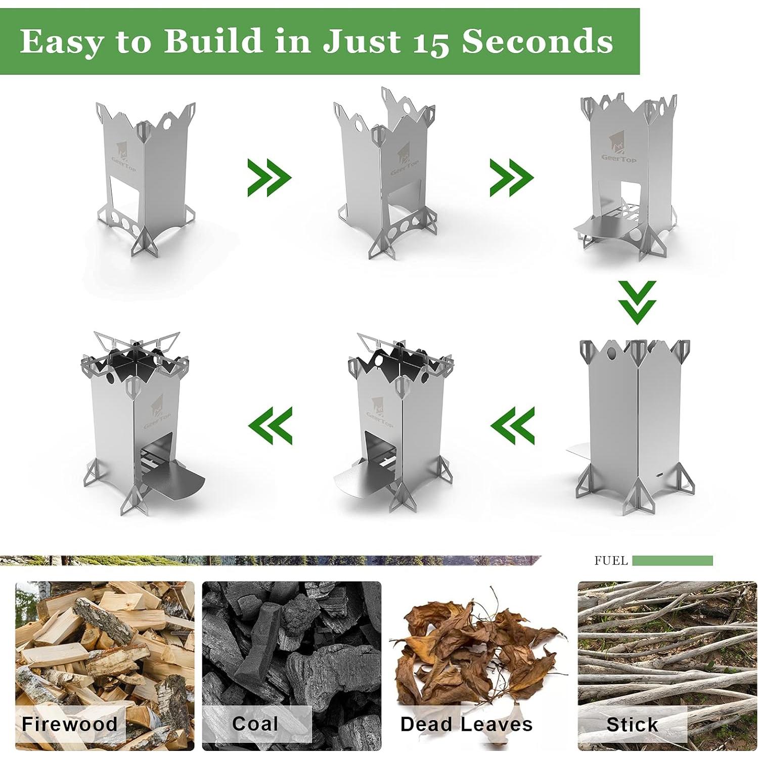 Estufa de Camping GEERTOP de Acero Inoxidable Portátil