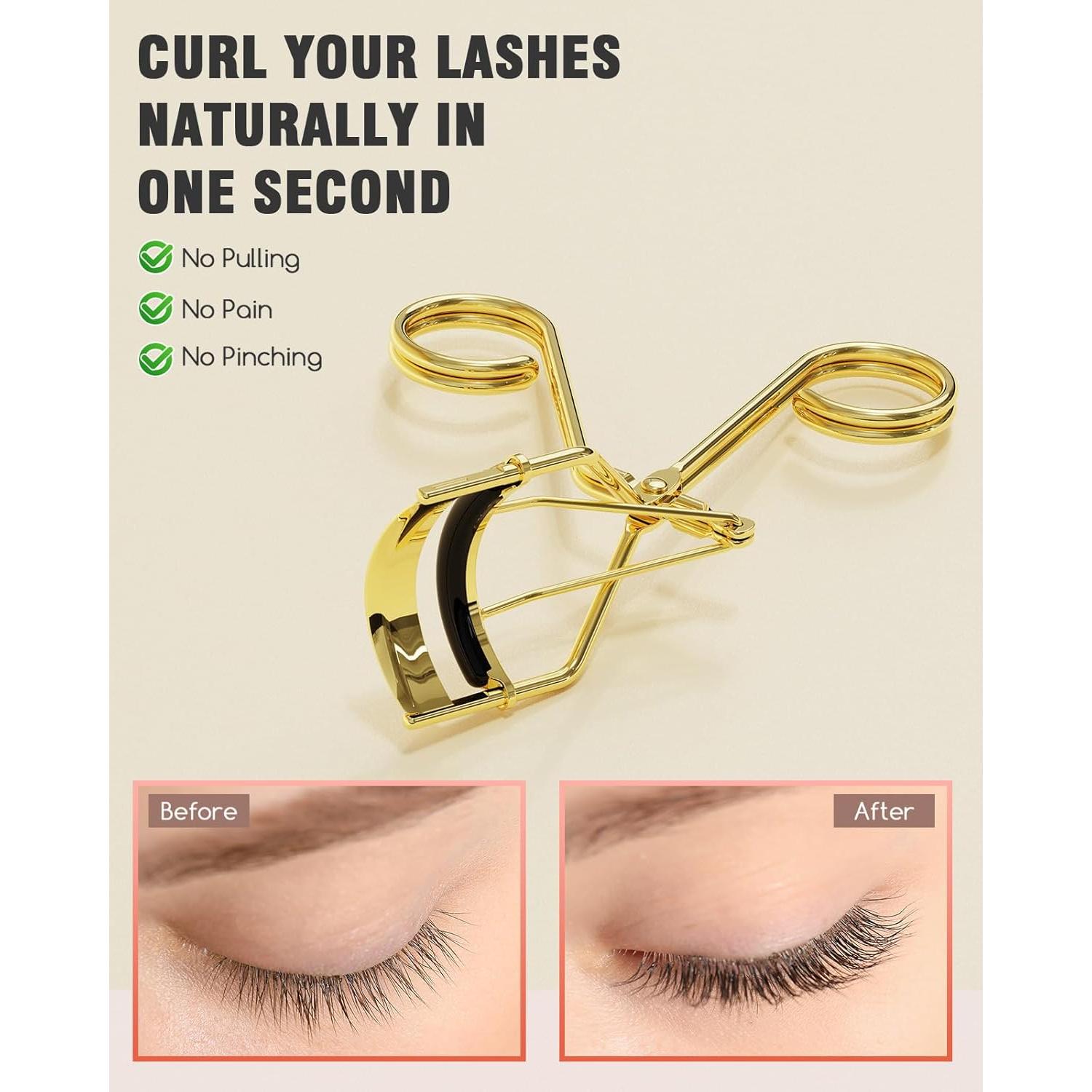 Rizador de Pestañas TOMEEM Dorado con Peine y Almohadillas