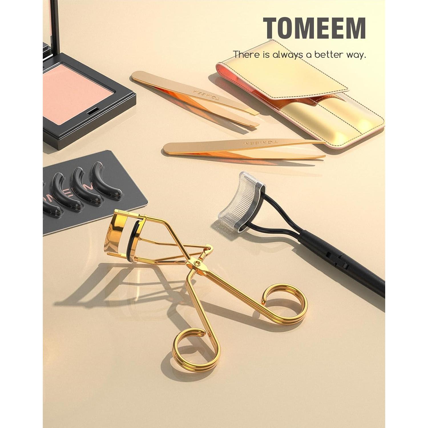 Rizador de Pestañas TOMEEM Dorado con Peine y Almohadillas