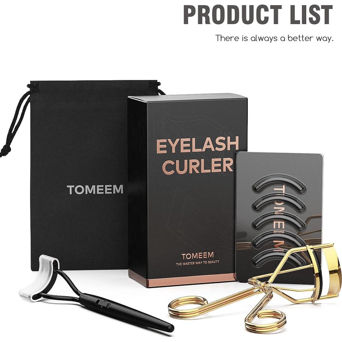 Rizador de Pestañas TOMEEM Dorado con Peine y Almohadillas