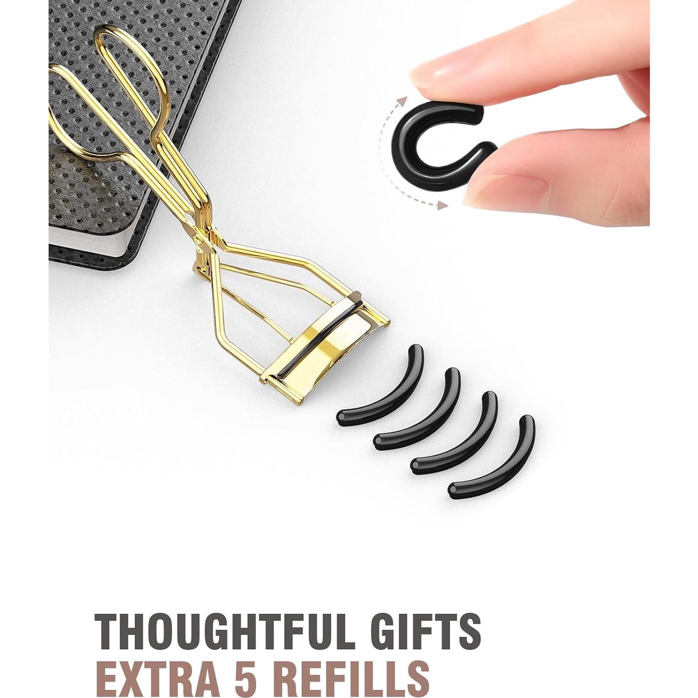 Rizador de Pestañas TOMEEM Dorado con Peine y Almohadillas