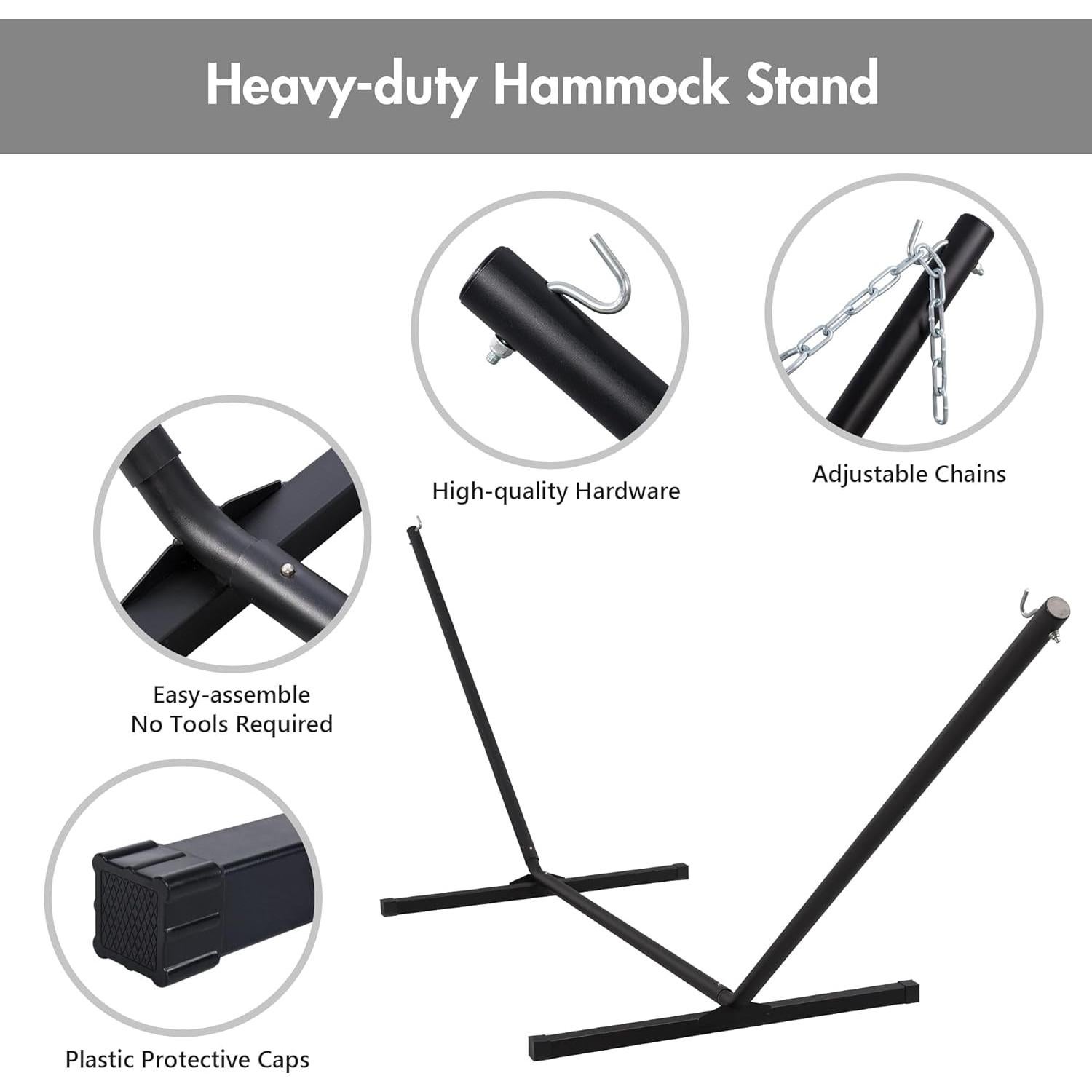 Hamaca Doble ANOW con Soporte de 3.66 m y Almohada Gris