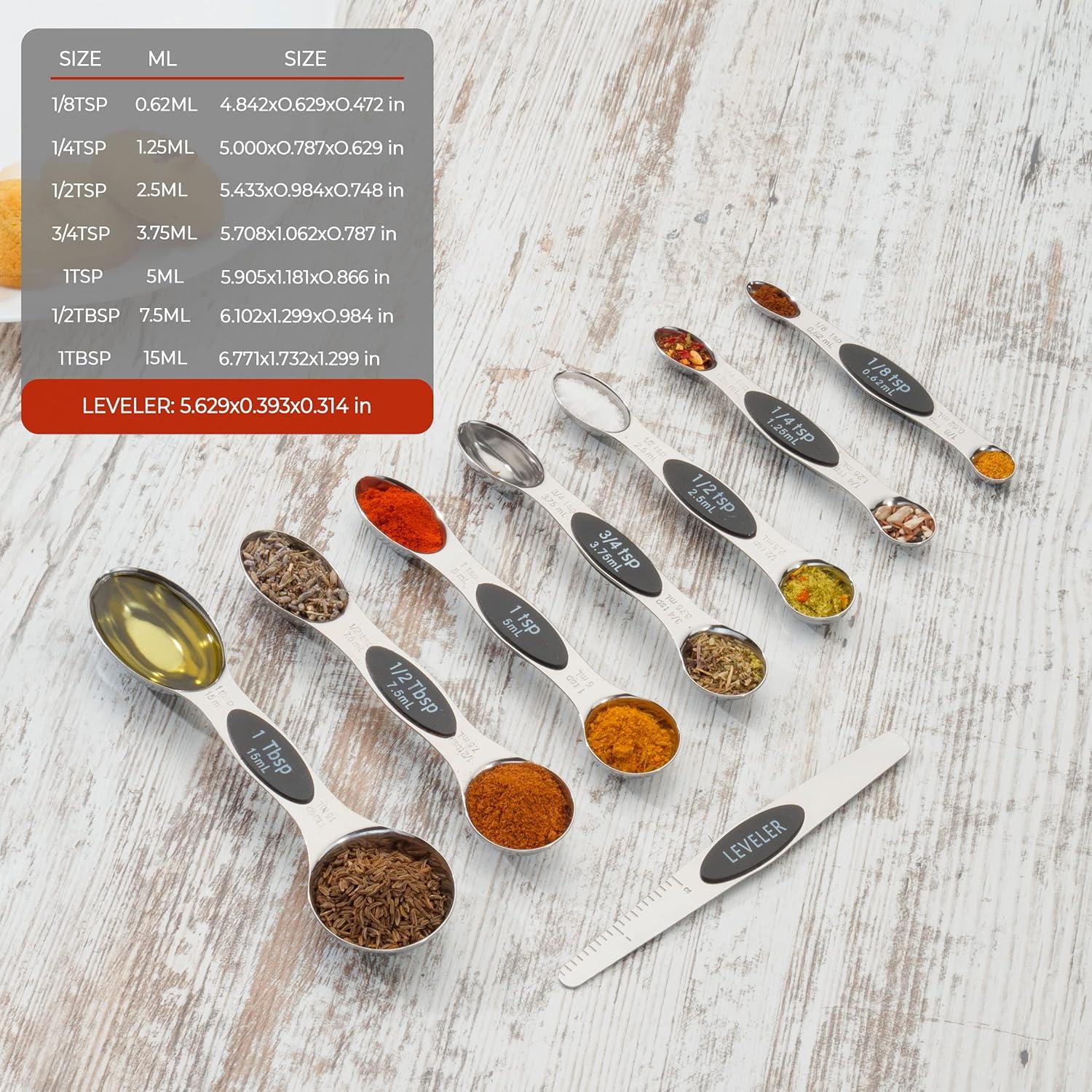 Juego de Cucharas Medidoras Magnéticas CH1EF Acero Inoxidable 8 Piezas