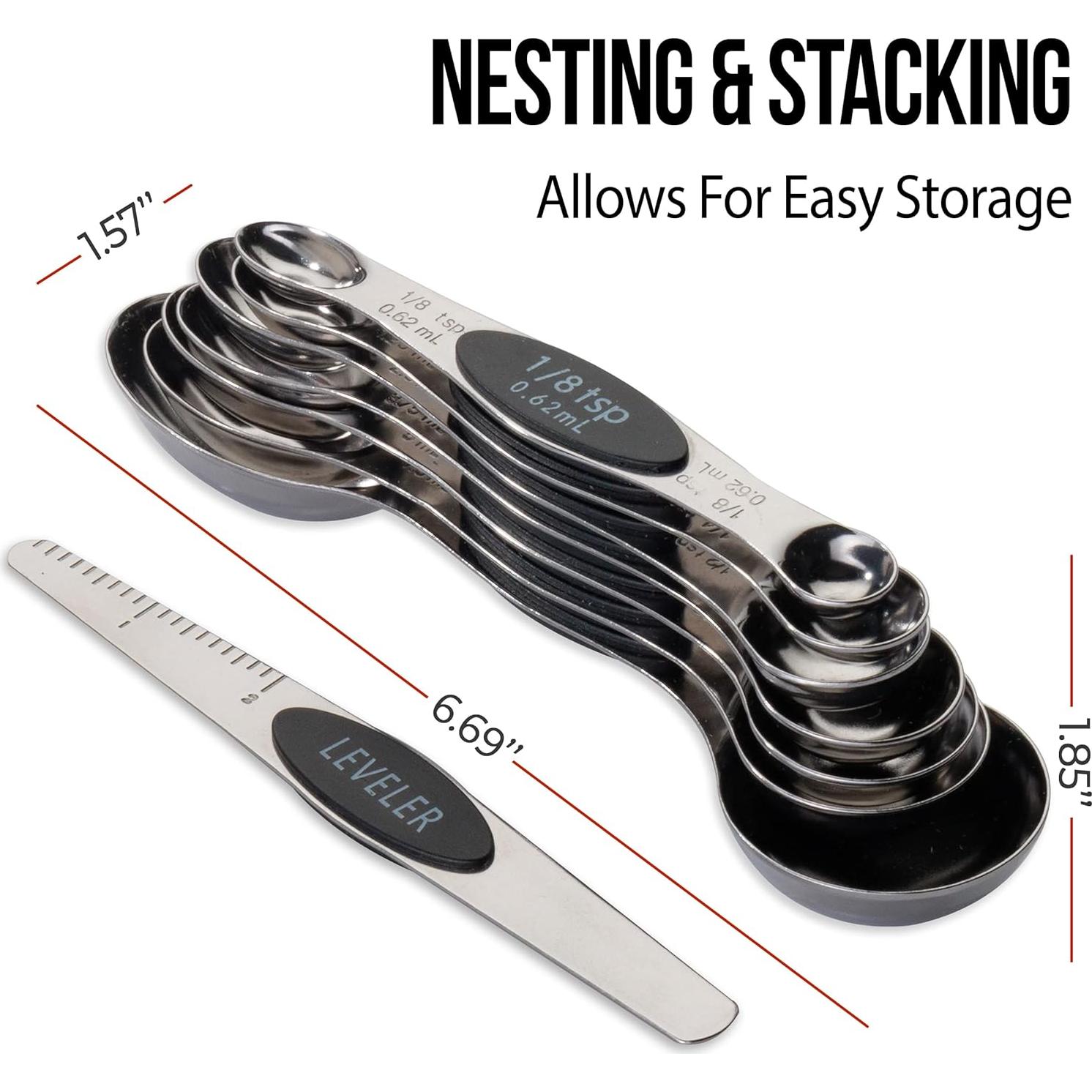 Juego de Cucharas Medidoras Magnéticas CH1EF Acero Inoxidable 8 Piezas