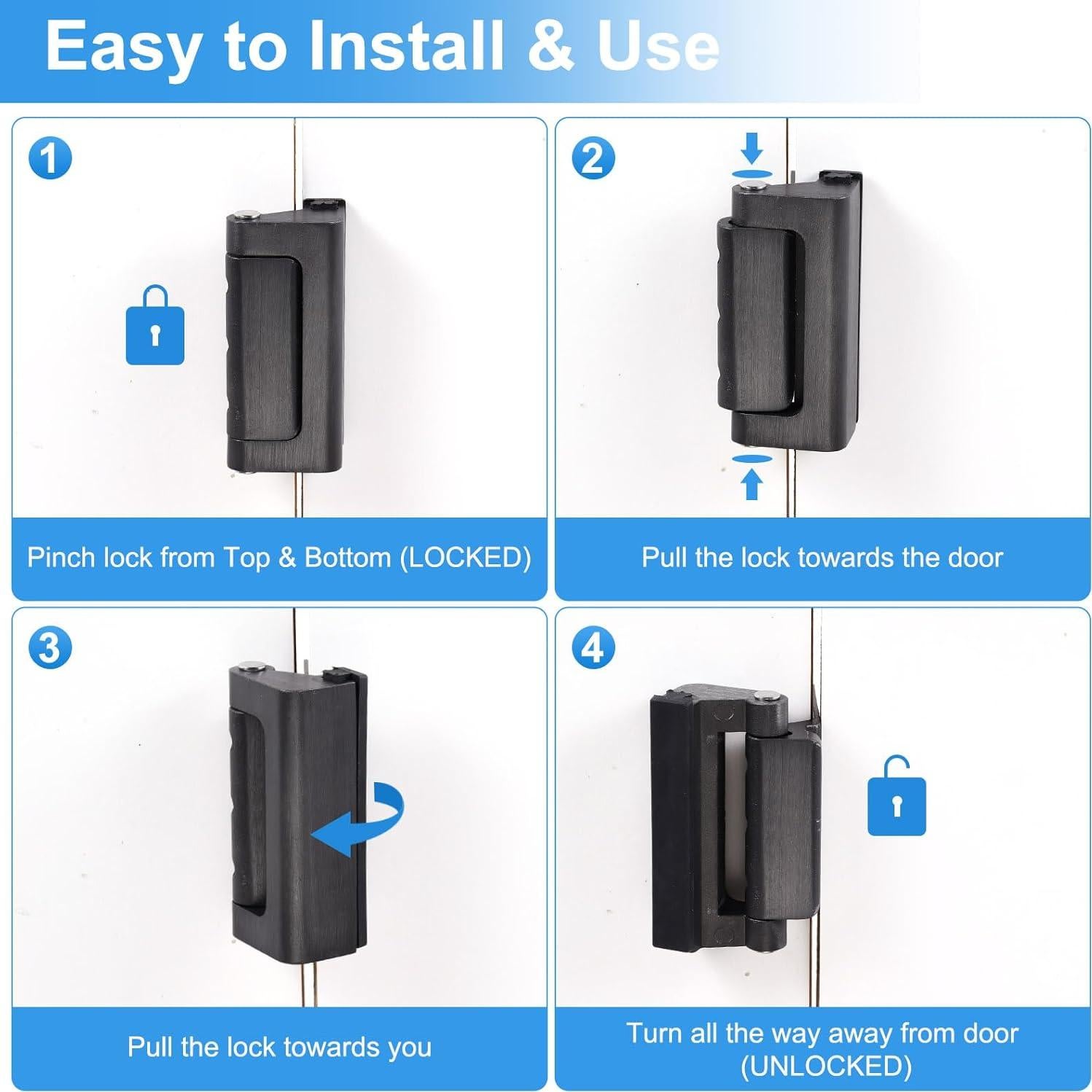 Cerradura de Refuerzo PATIKIL para Puertas Interiores Negra