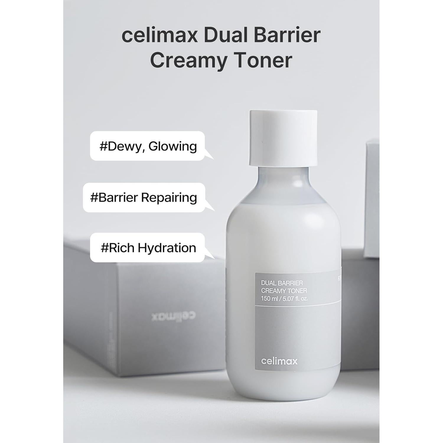 celimax Dual Barrier Creamy Toner | with Ceramides, Peptide, Oil & Alcohol Free, Facial Astringent, Hydrating, Calming, Soothing, Non Irritating,150ml