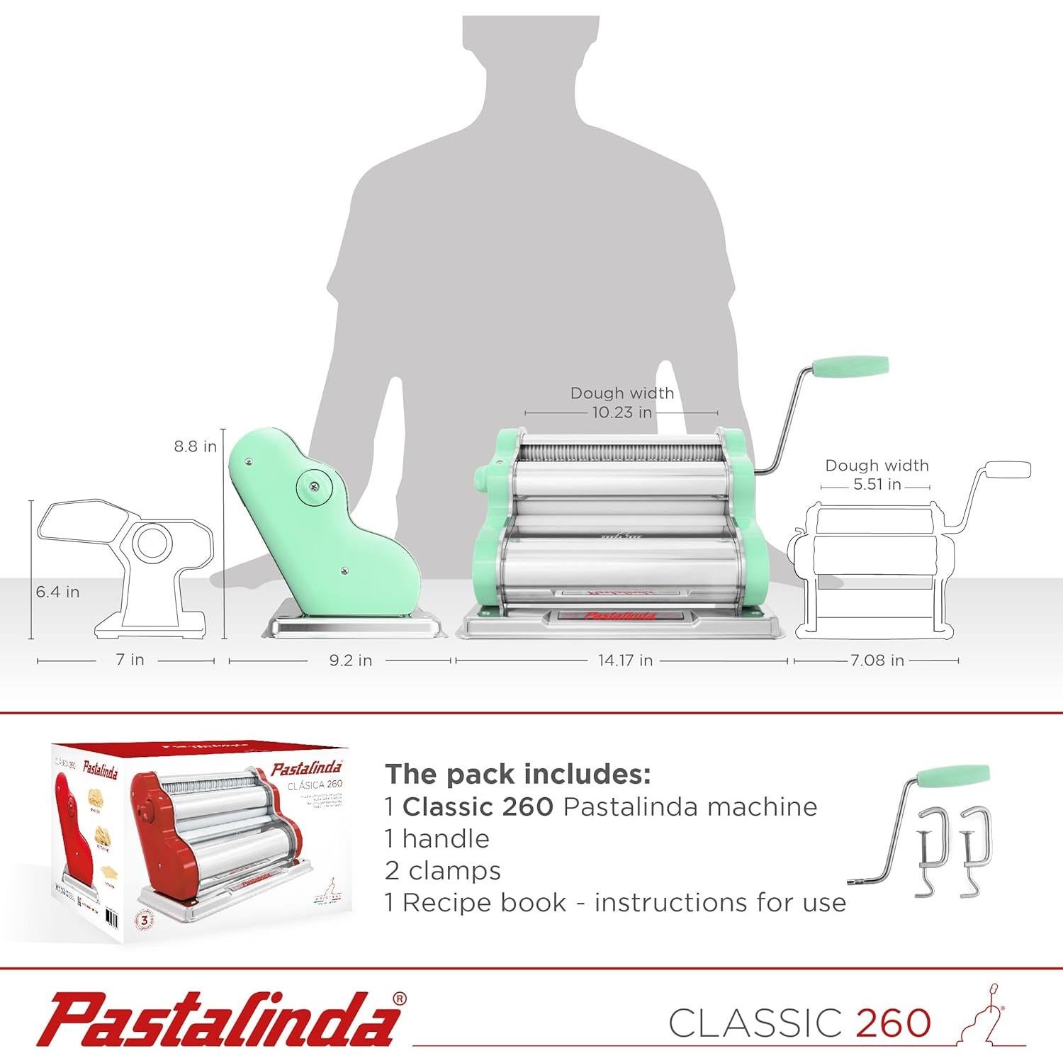 MAQUINA PARA HACER PASTA PASTALINDA Classic 26 cm, 9 posiciones