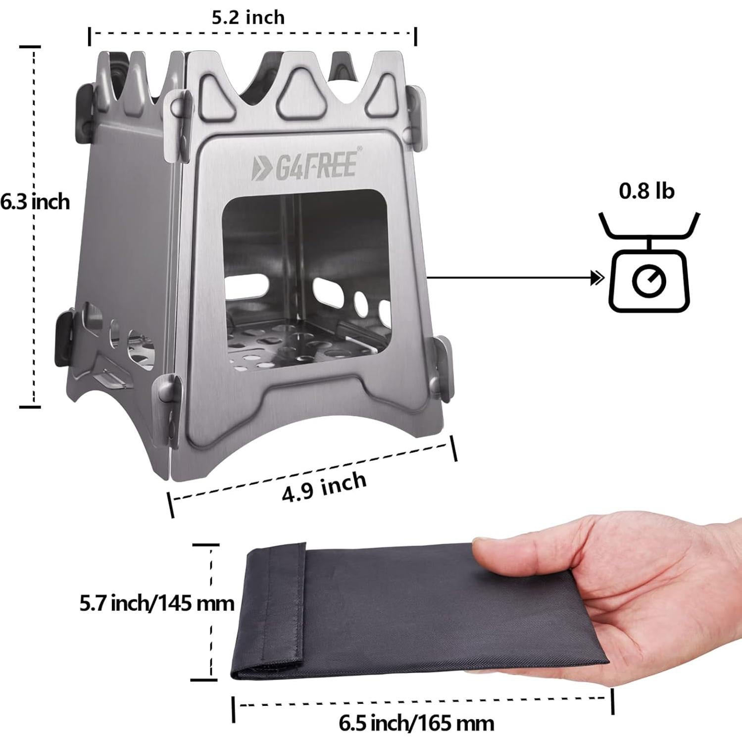 Estufa de Camping G4Free Plegable de Acero Inoxidable