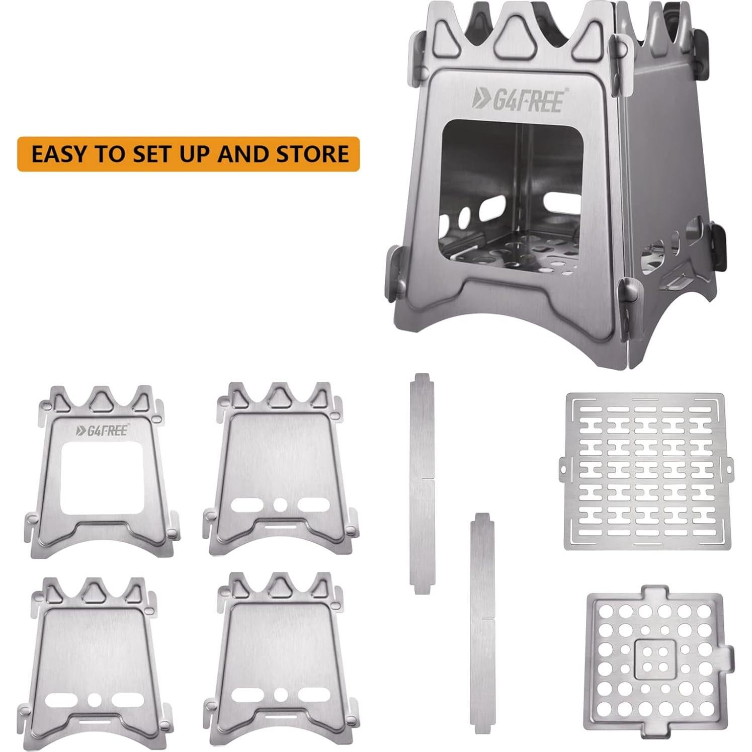 Estufa de Camping G4Free Plegable de Acero Inoxidable