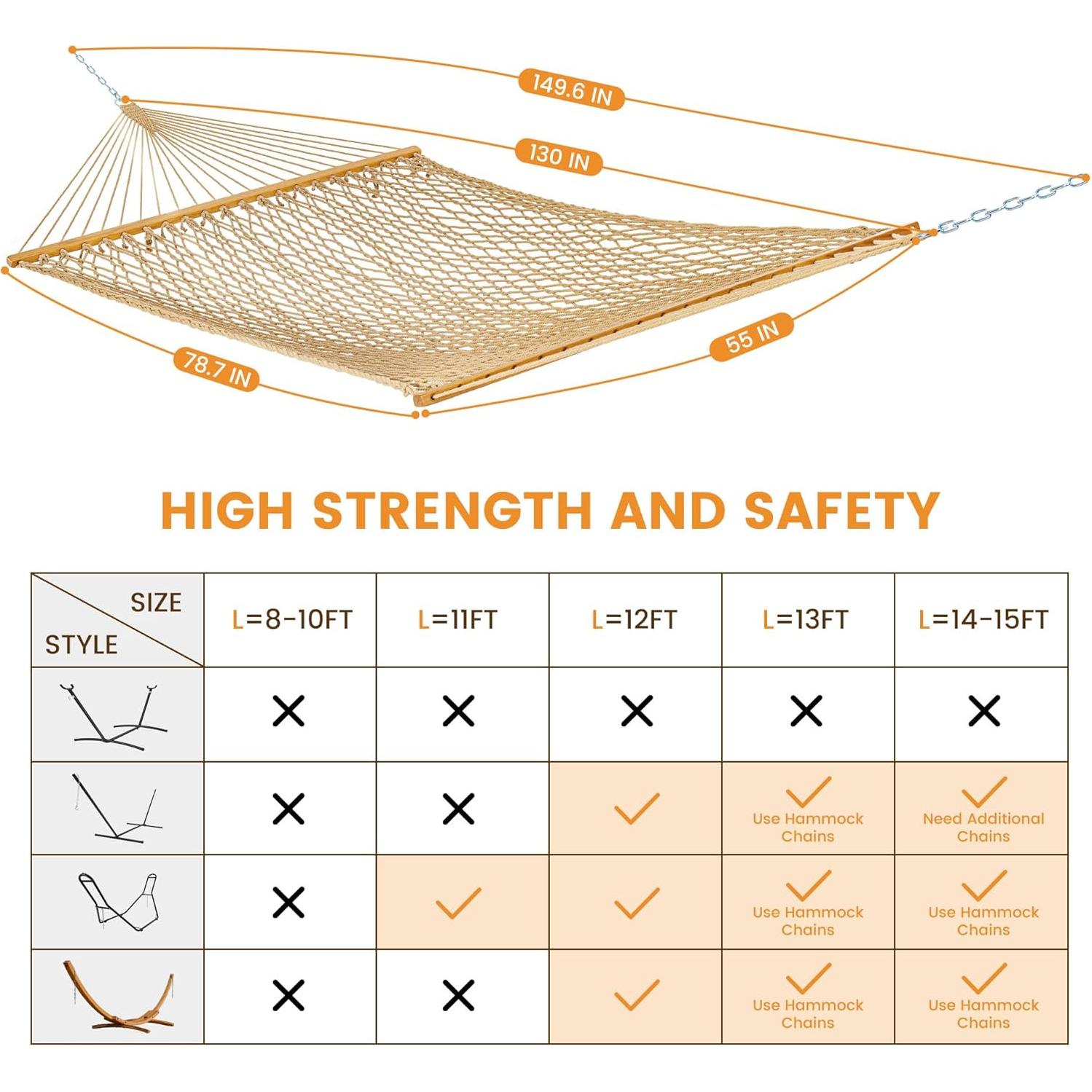 Hamaca Doble Lazy Daze Algodón 2 Personas Beige 204 kg