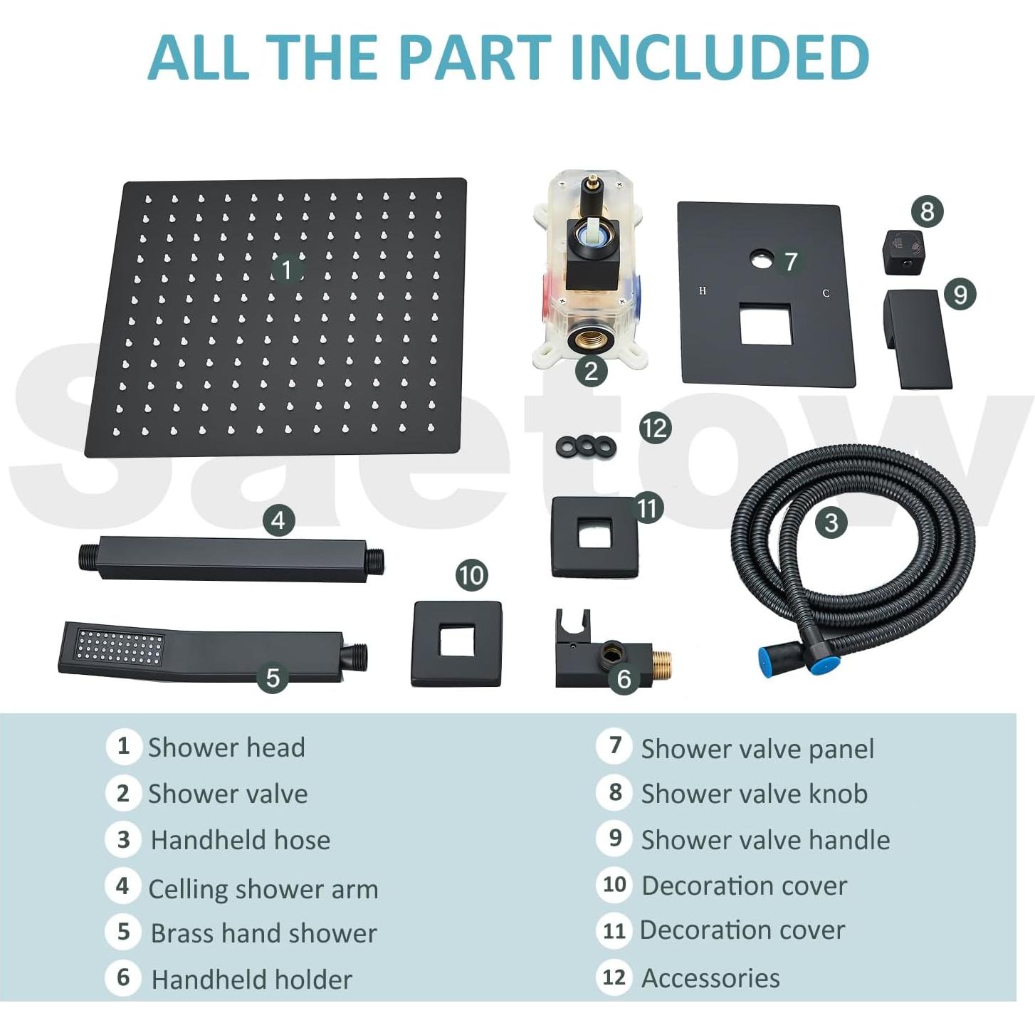 Sistema de Ducha Montado en Techo Saetow 12" Alta Presión
