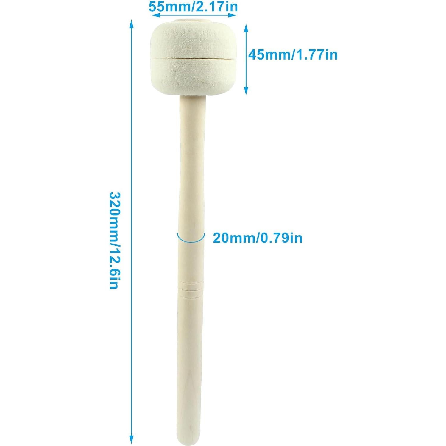 Waziaqoc 2Pcs Bass Drum Mallet, 12.6 Inch Wool Felt Head Drum Mallet Stick, Maple Stick Body Mallet for Percussion Marching Band