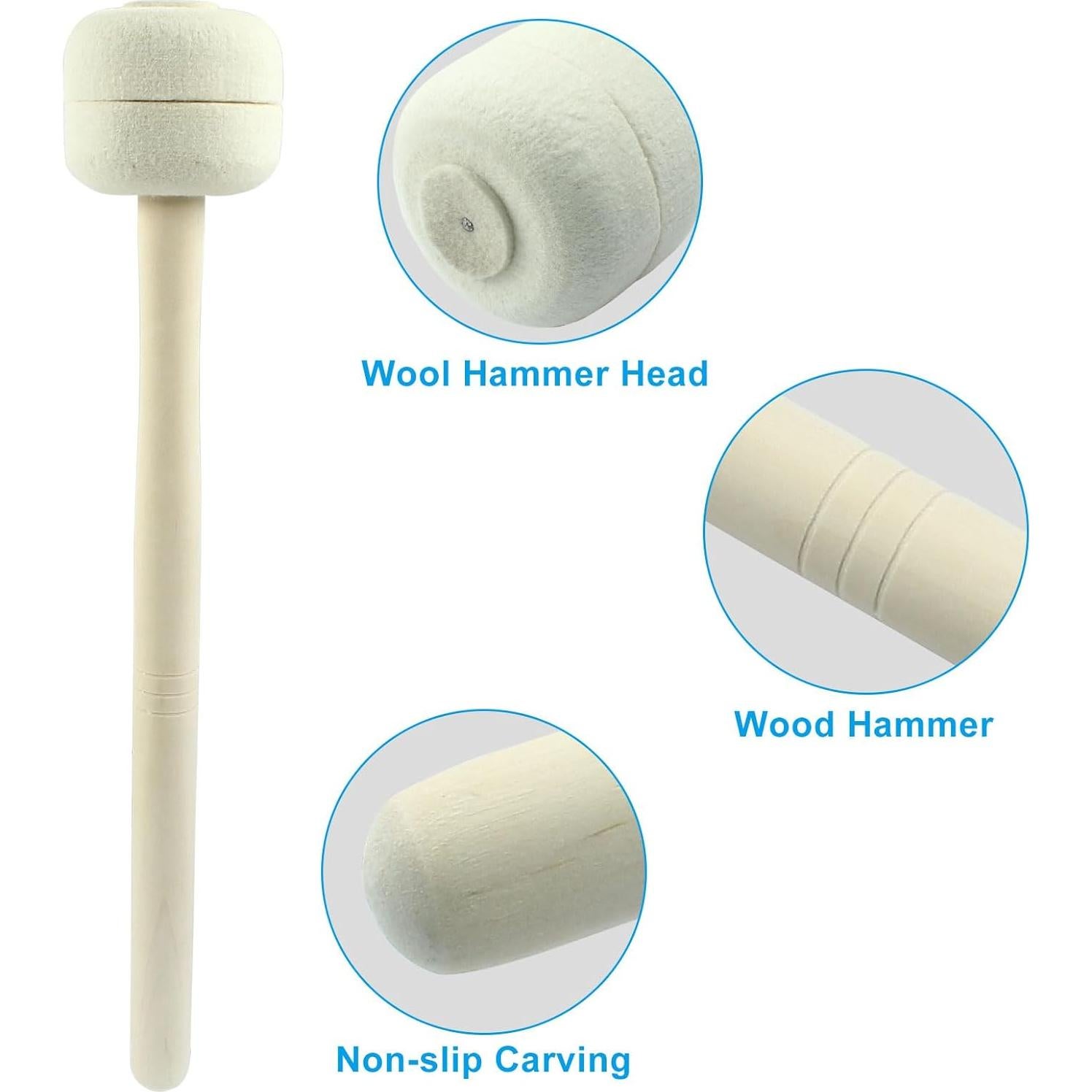 Waziaqoc 2Pcs Bass Drum Mallet, 12.6 Inch Wool Felt Head Drum Mallet Stick, Maple Stick Body Mallet for Percussion Marching Band