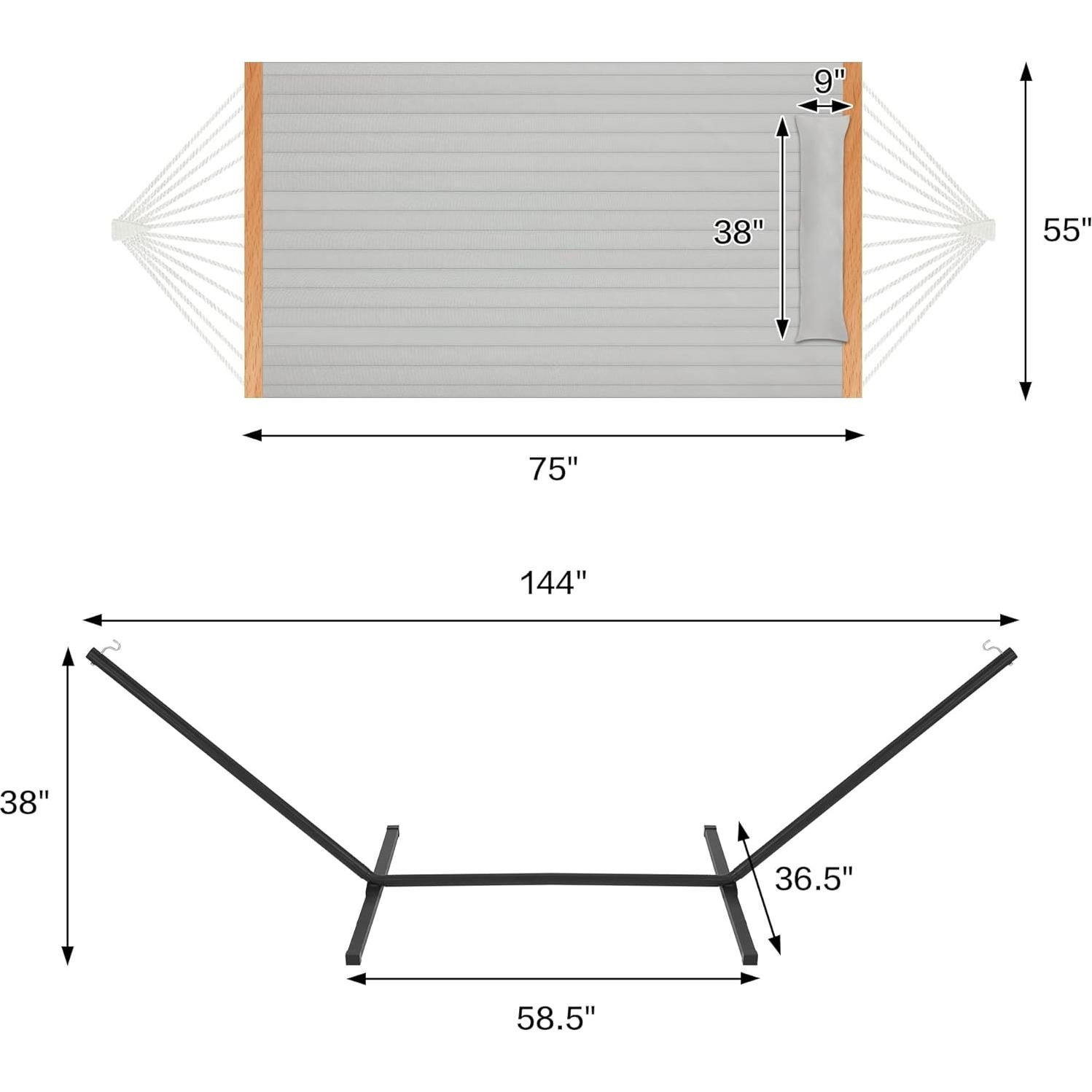 Hamaca Doble Homgava con Soporte Acero 480 lbs Gris