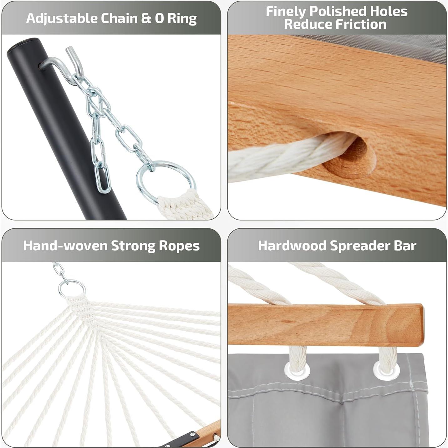 Hamaca Doble Homgava con Soporte Acero 480 lbs Gris