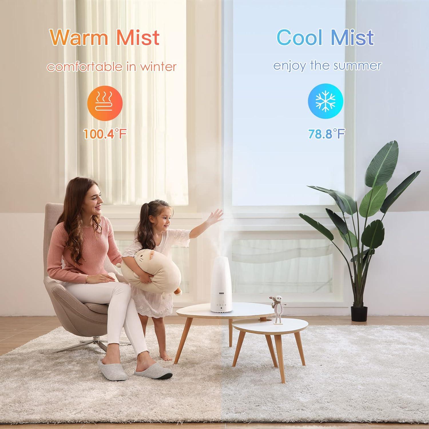 Warm and Cool Mist Humidifier for Home/Bedroom with Remote Control 2.3L Smart Air Humidifier for Desk/Office/Bedroom 25dB Whisper Quiet with Auto Shut off
