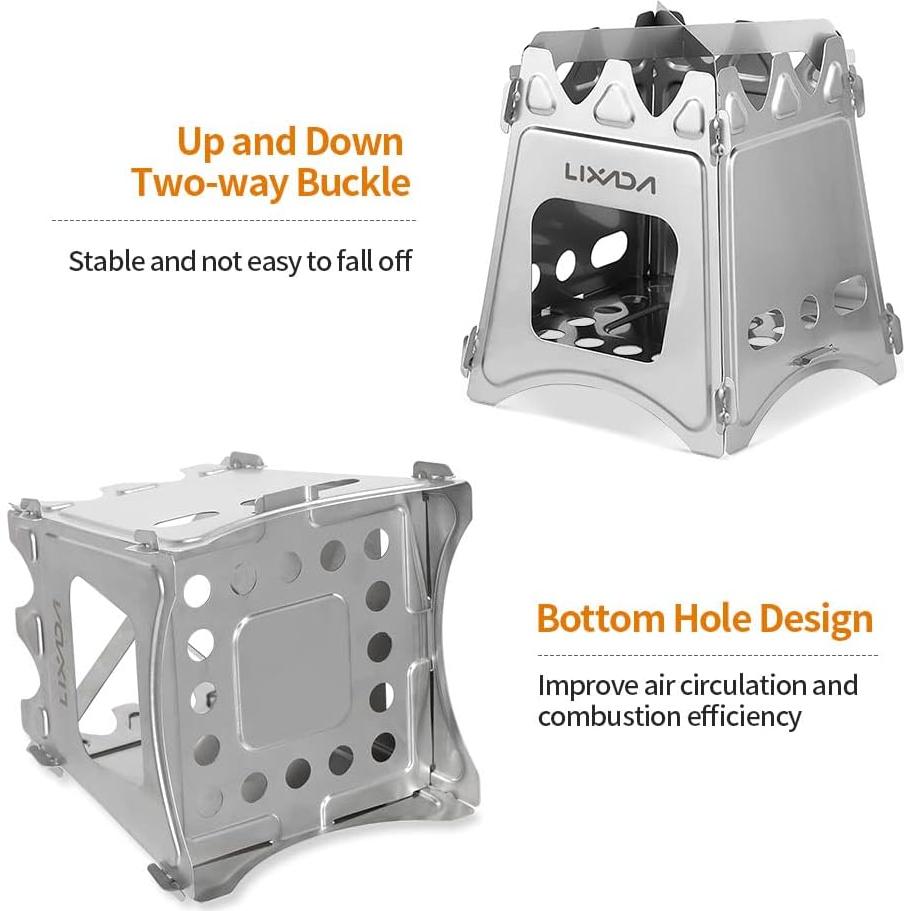 Estufa de Madera Plegable Lixada de Acero Inoxidable 358g