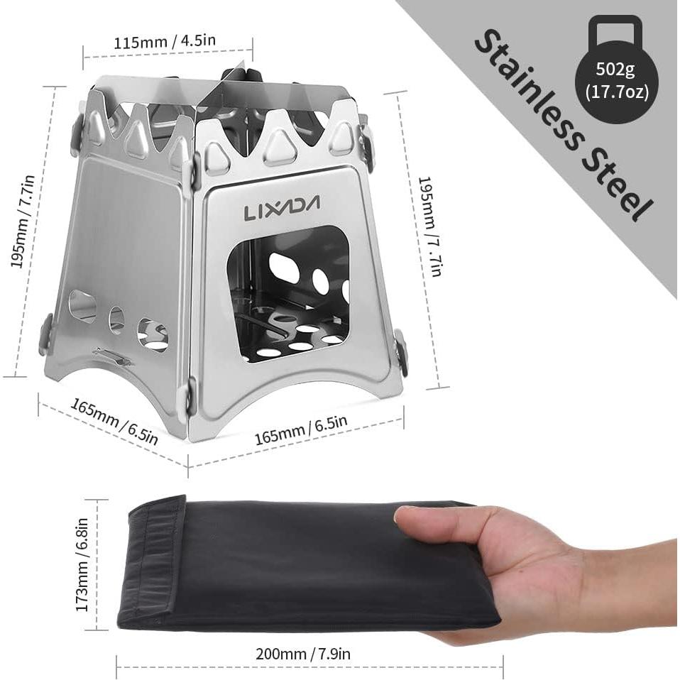 Estufa de Madera Plegable Lixada de Acero Inoxidable 358g