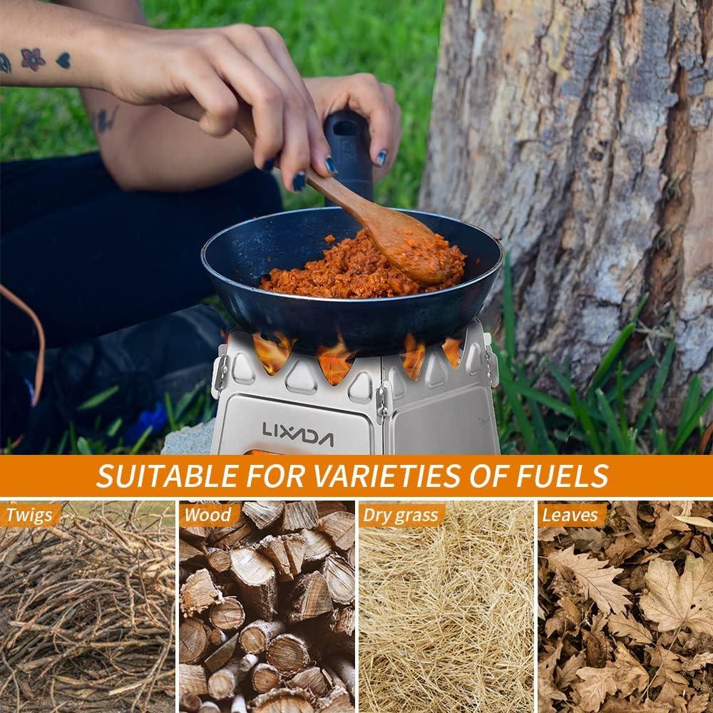 Estufa de Madera Plegable Lixada de Acero Inoxidable 358g