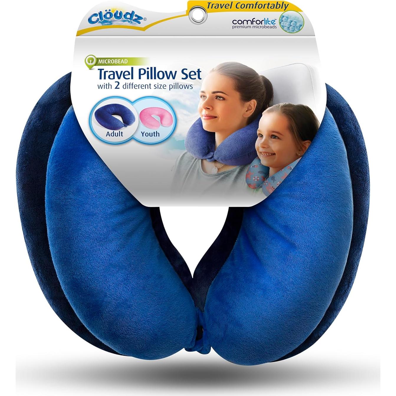 Almohadas de Viaje Cloudz - Juego de 2 Microperlas Azul